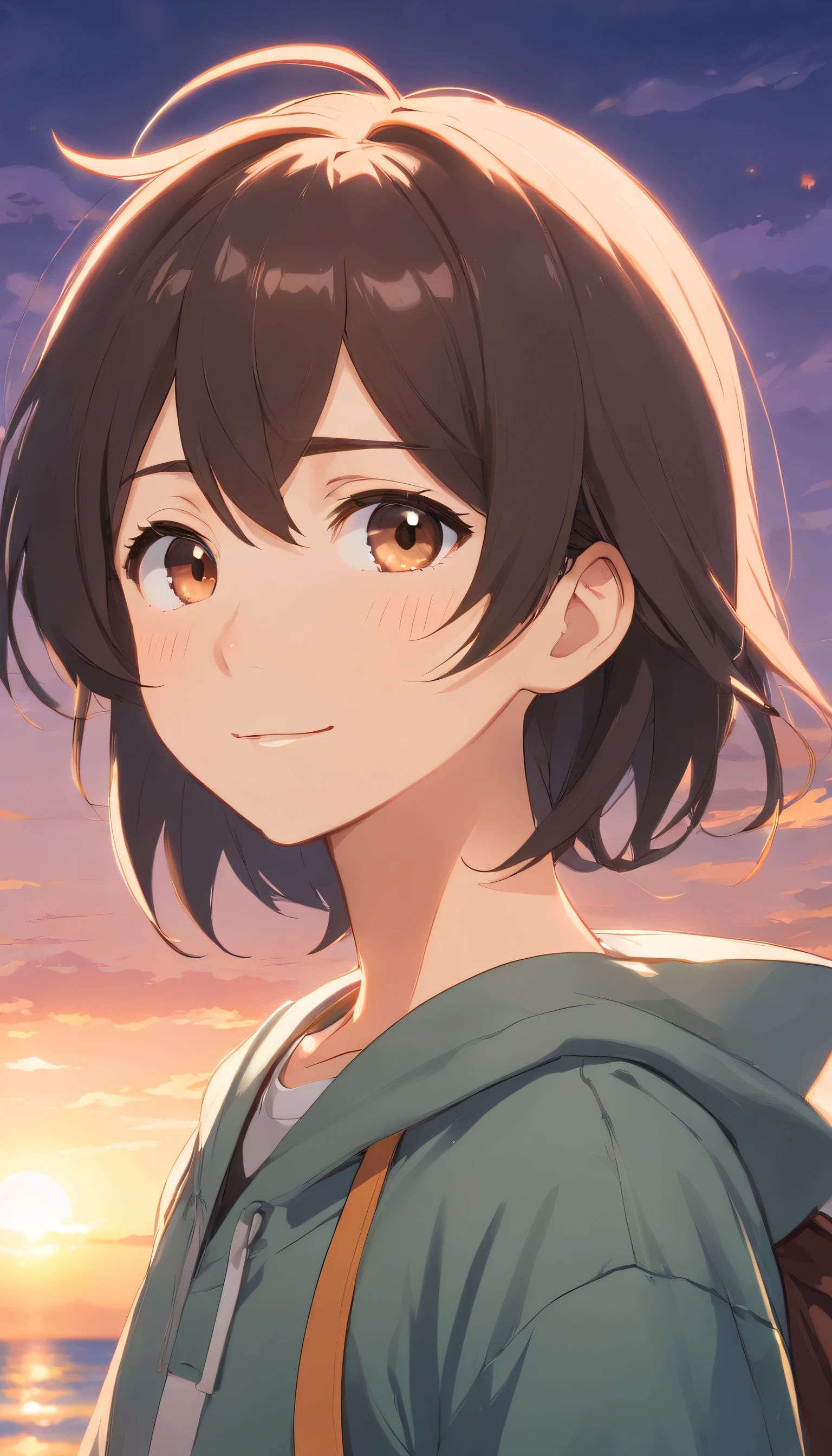 1child, Handsome 18-year-old man, Dark brown eyes, black color hair,with long coiled hair, short stature :1.3, hyperdetailed face, A detailed eye, The long, Thin eyelids, A shy smile, White skin of the