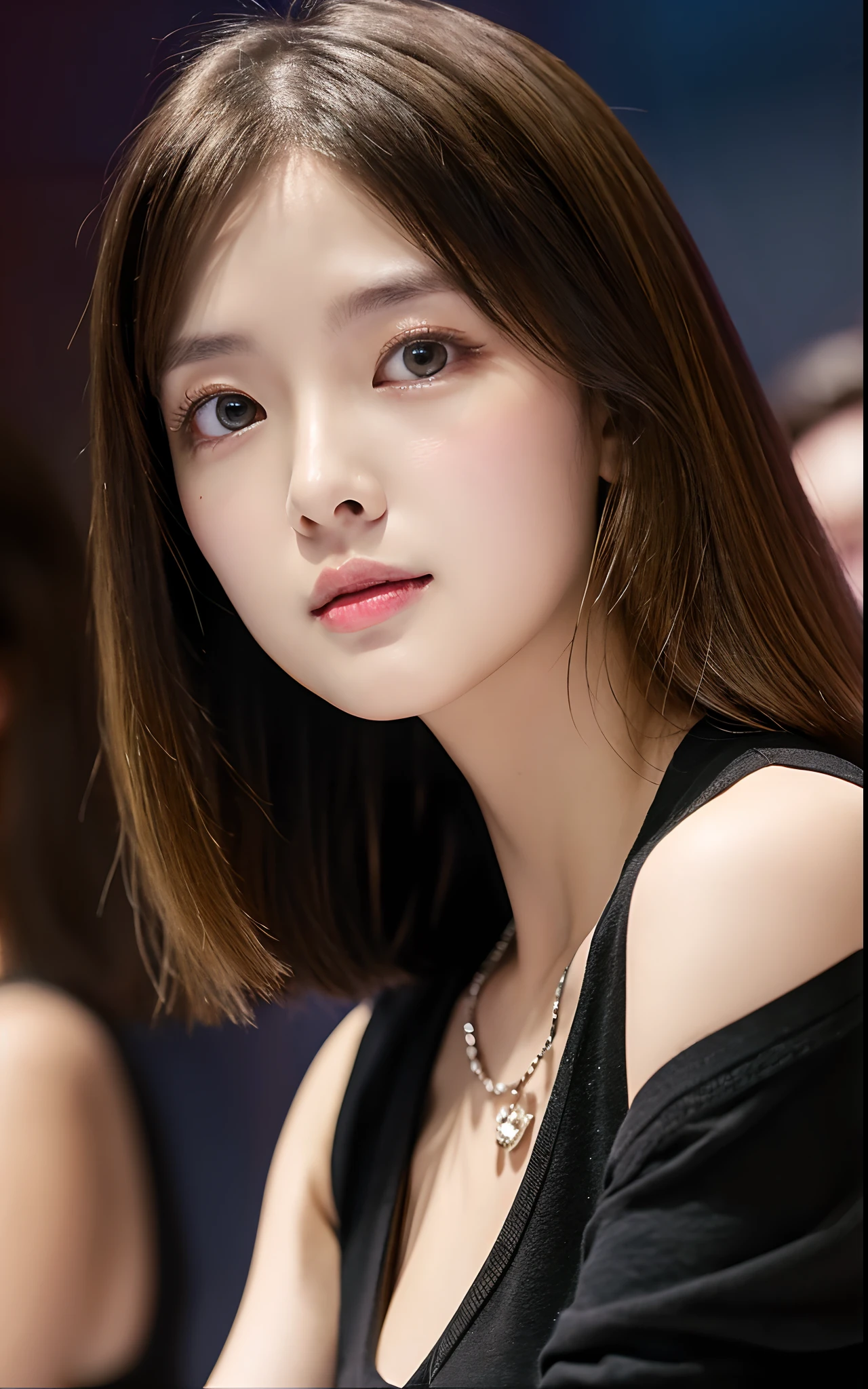 Close-up portrait of a woman in a black dress and black top, sun yunjoo, jaeyeon nam, lee ji - eun, lee ji-eun, Choi Hong Hwa, park ji-min, Jinyoung Shin, roseanne park of blackpink, shikamimi, seseon yoon, Portrait of female Korean idol, portrait of jossi of blackpink、Bedrooms、large full breasts、full bodyesbian、Whip thighs
