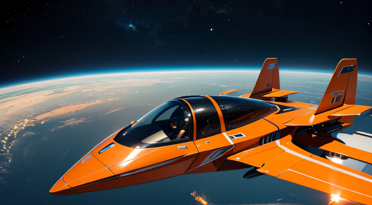 ultra-detailliert,ultra res,Small flying bodies,1-seater,Ships of the future,Spaceship,((top-quality)), ((​masterpiece)), (ighly detailed:1.3), Humanoid,orange colors,