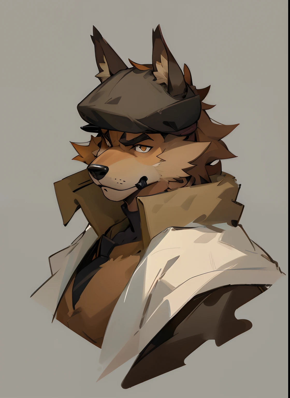 man with a dog face, dog, light brown fur, caramel, drooping ears, closed expression, soil, dark blonde, full body, wearing tank top, skin detailes, man with a dog mask on his head, brown fur, caramel, drooping ears, closed expression, a character portrait inspired by Caspar Wolf, trend in deviantart, furry art, furry chest,  furry fursona, furry character, furry body, furry neck a