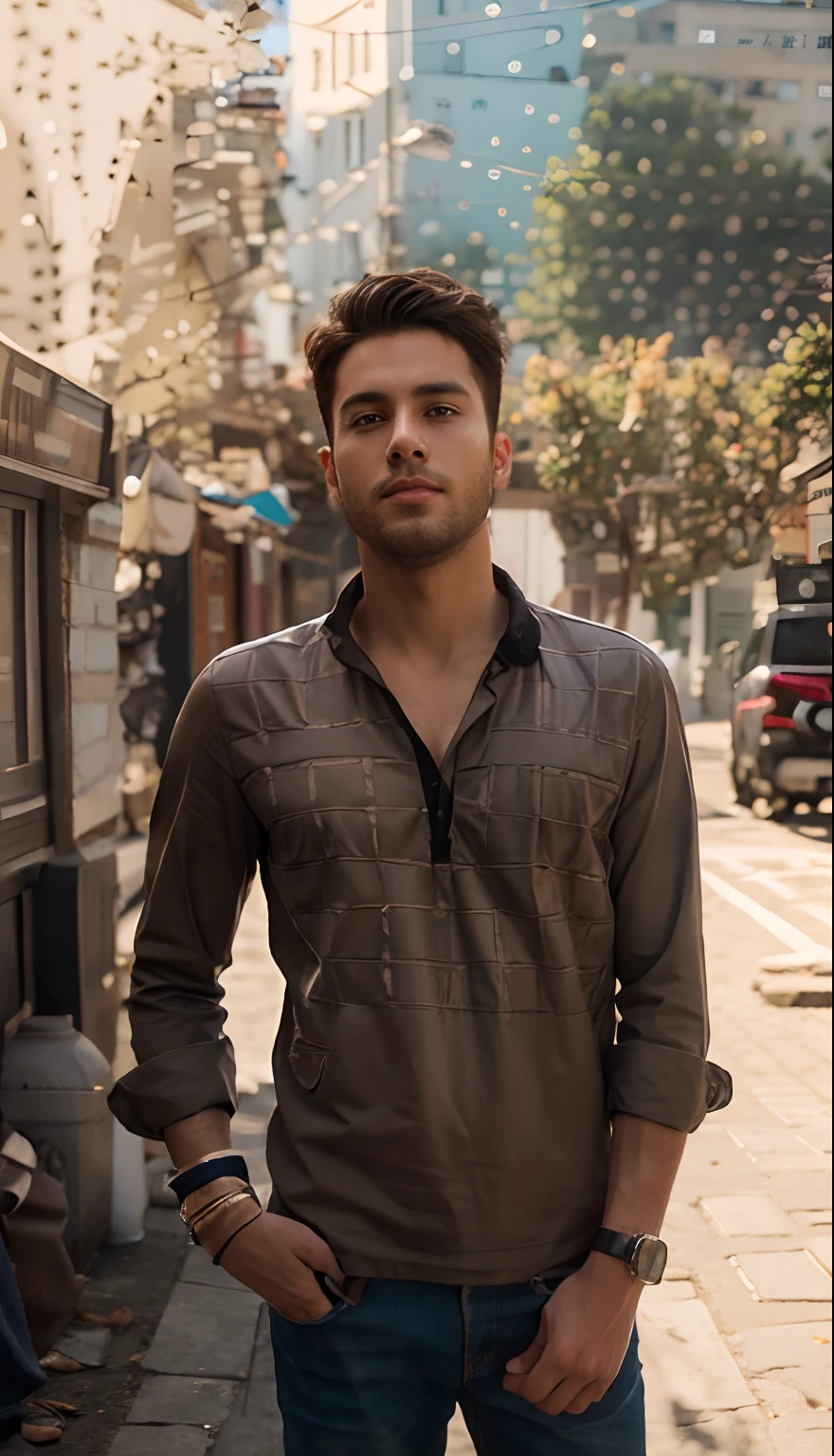 Change background and sun shine and handsome boy 8k 3d