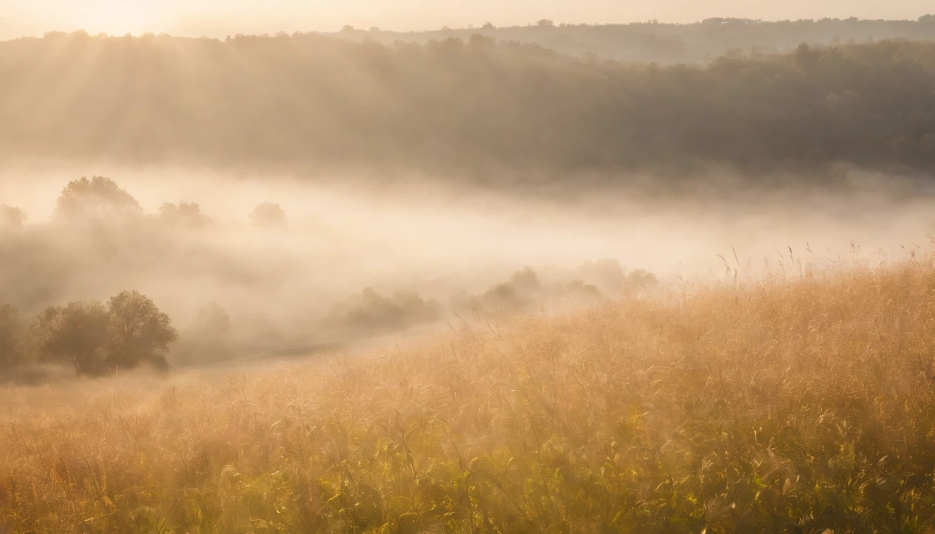 Morning mist,Sunlight shining in,Sunlight,the wind