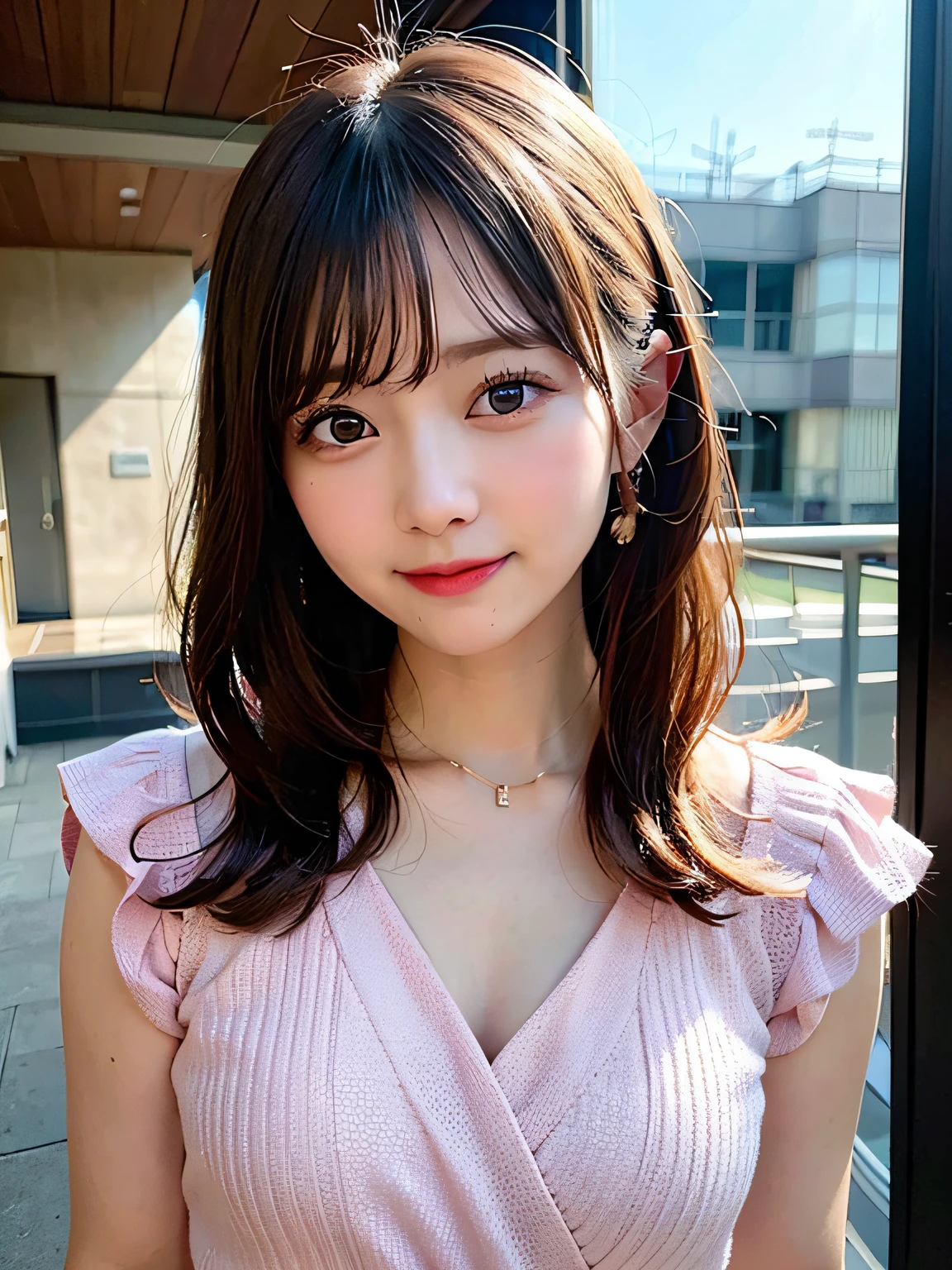(8K, Raw photo:1.2)Detailed face and eyes,Best Quality, 超A high resolution, Highly detailed ,intricate detailes ,masutepiece ,Cute Girl , Soft cinematic light, Hyper-detailing,foco nítido, High quality,student clothes, dripping from,pink dress、