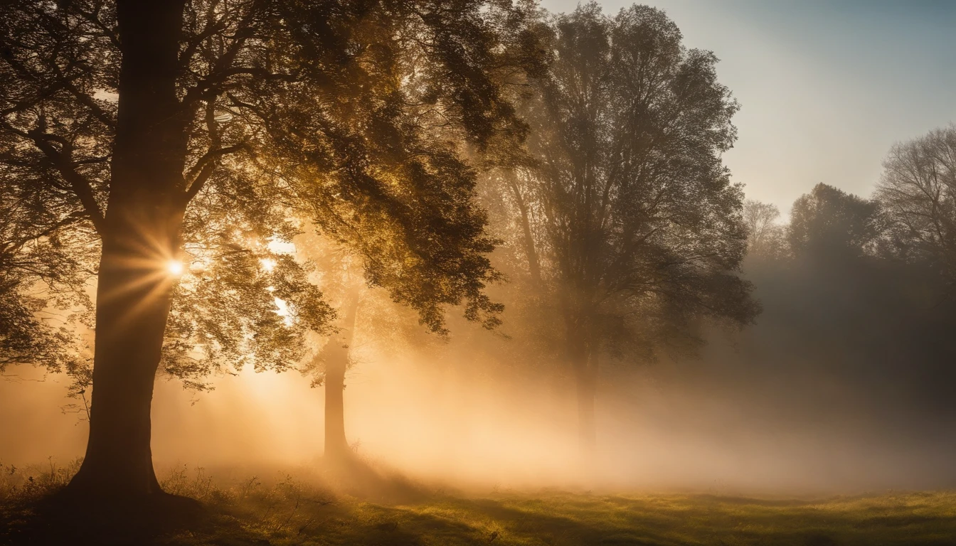 morning mist,sunlight shining through,Sunlight,the wind