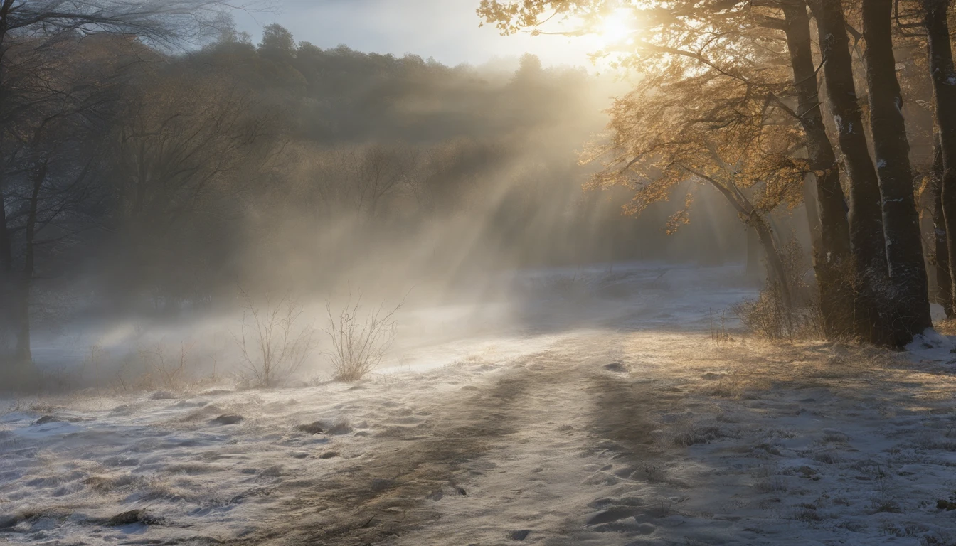 morning mist,sunlight shining through,Sunlight,the wind