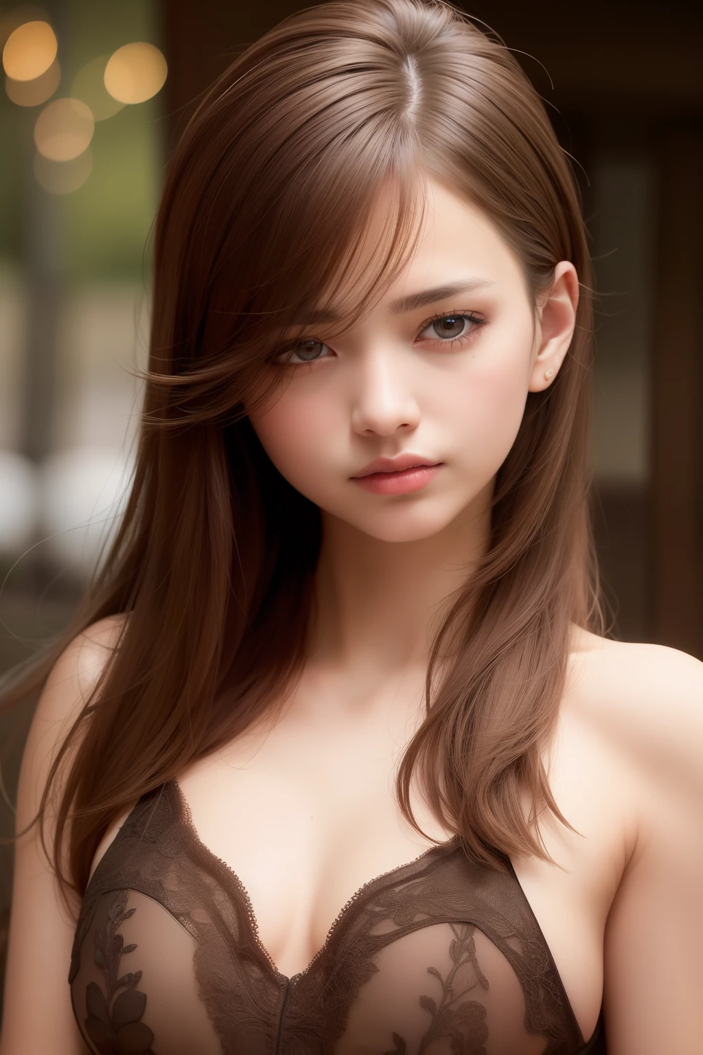 best quality, masterpiece, (realistic:1.2), 1 girl, brown hair, brown eyes,Front, detailed face, beautiful eyes