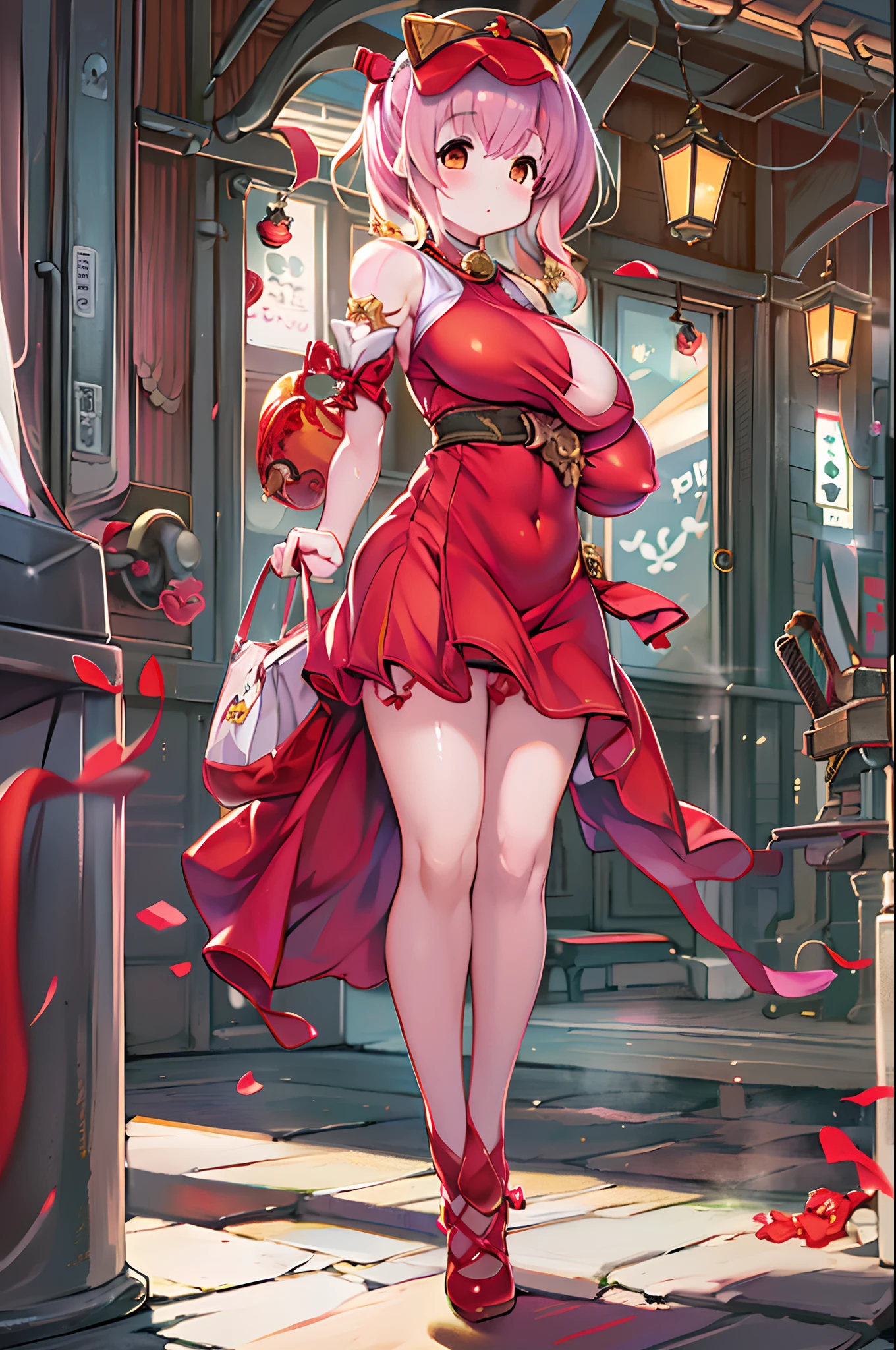 Anime girl in a red dress with a red bag, small curvy , Ayaka Genshin Impact, hanayamata, anime moe art style, kawacy, Cute anime waifu in a nice dress, Seductive Anime Girl, splash art anime lolipai, Trending on CGSTATION, biomechanical oppai, from the azur lane videogame