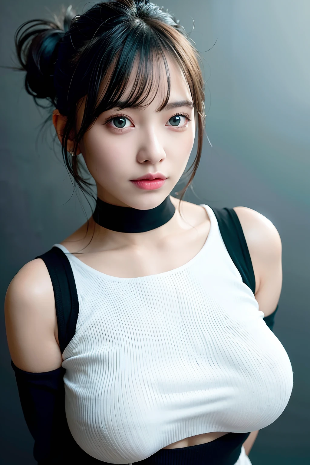 1girl in, 21years old, gradient, gradient_Background, up looking_で_viewer, Nero_hair, Solo by JM、Yoshiko Akishino