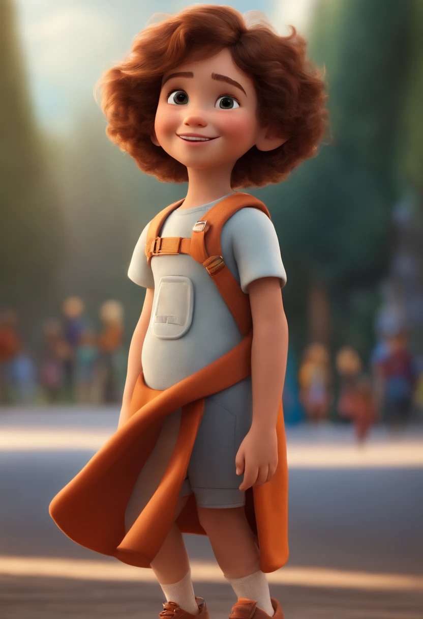 a happy cute ??? standing short hair, vestindo uma fantasia espacial, , fundo branco, barnet, tom, Estilo Pixar, ..3d, desenhos animados, rosto detalhado, asymmetrical 16k