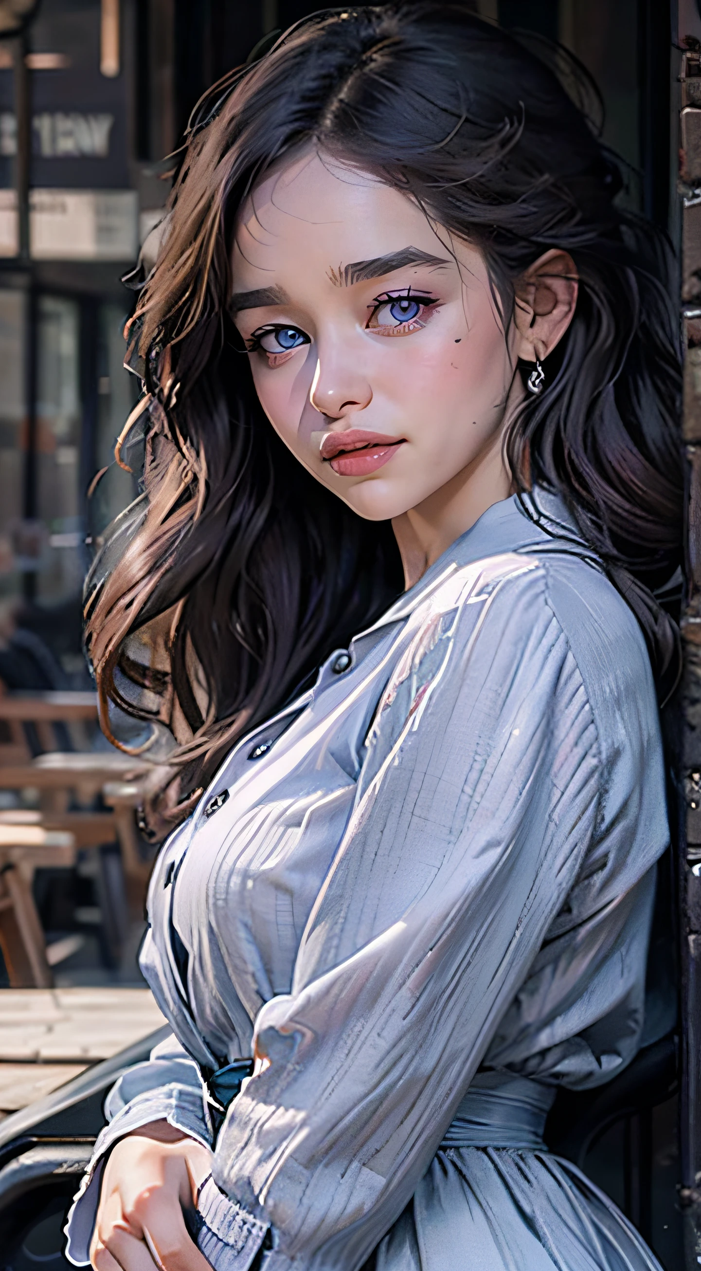 fully detailed face of Emilia Clarke violet eyes looking at the viewer