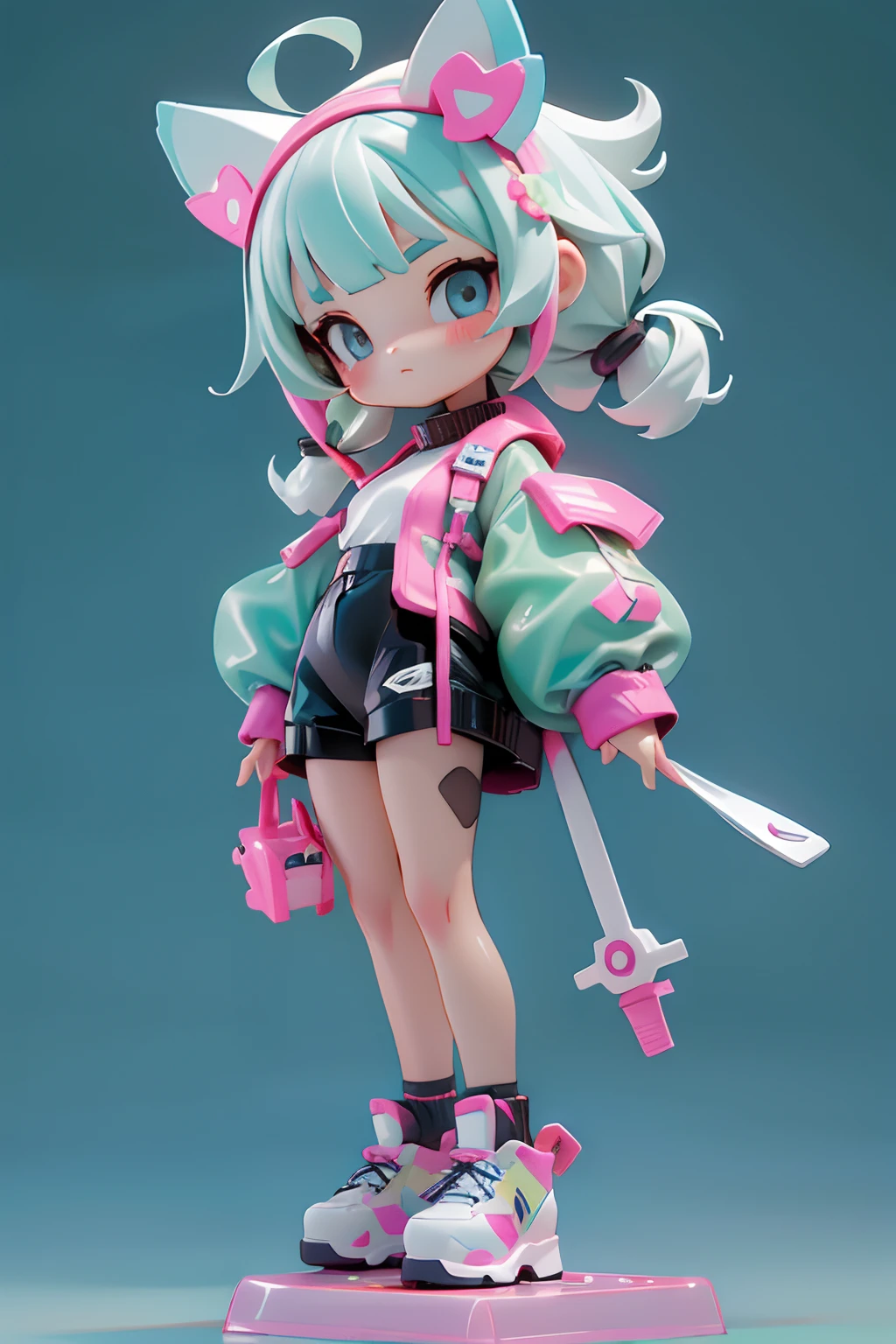 Cute little girl wrapped in clear plastic, tchibi, Fluorescent translucent sports fashion trend clothing, wearing nike shoes, Candy color, simple bright background, 3D toys, Cyberpunk Style, cinema4d, rendering by octane, 3D model, Collectible toys,nendoroid,Street style,by Pixar,Big shoes , Fashion trends, Close-up, Full body --AR 3:4 --q 2 50 --niji 5 --niji 5 --s 100 --stylistic expression --s 2