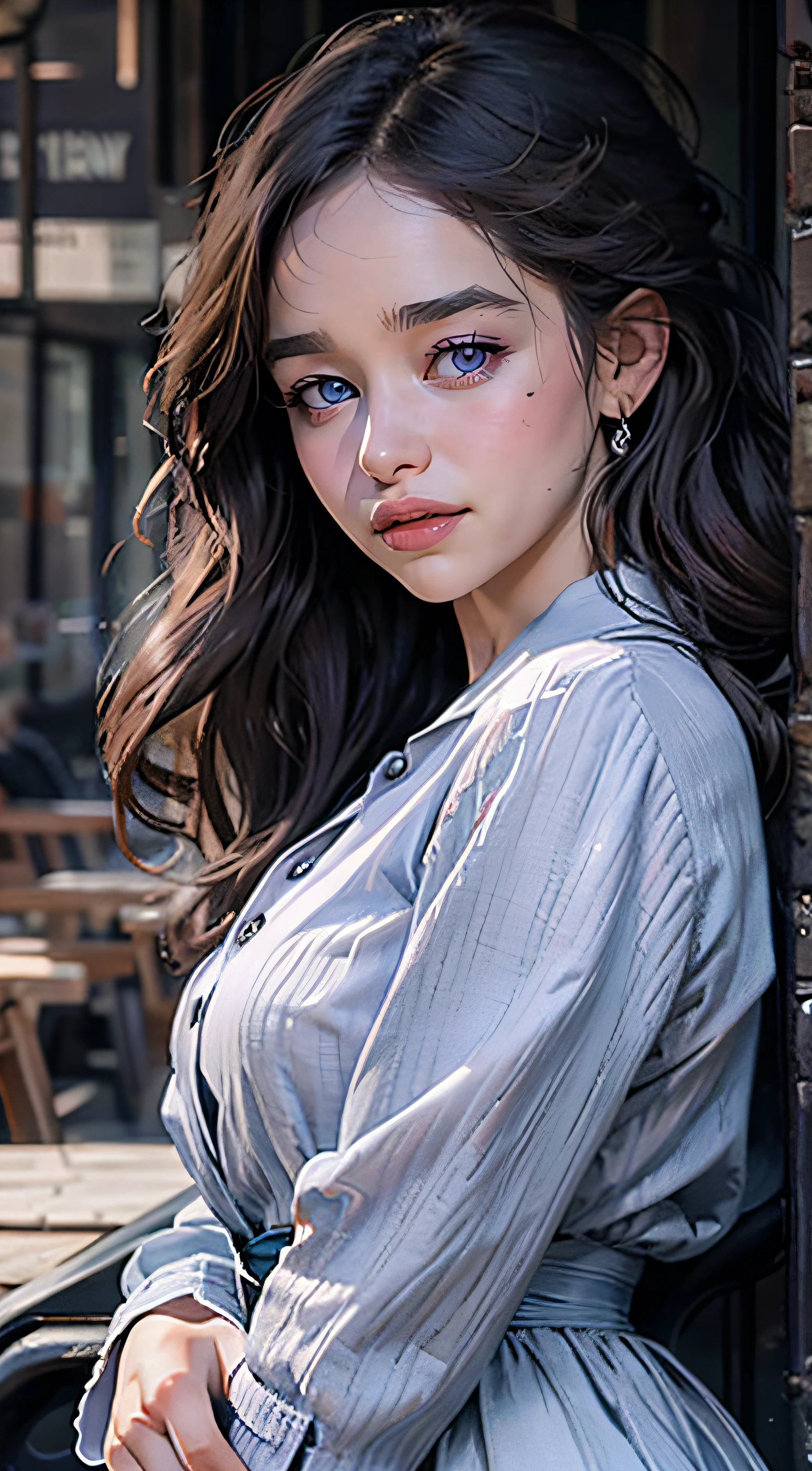 fully detailed face of Emilia Clarke violet eyes looking at the viewer