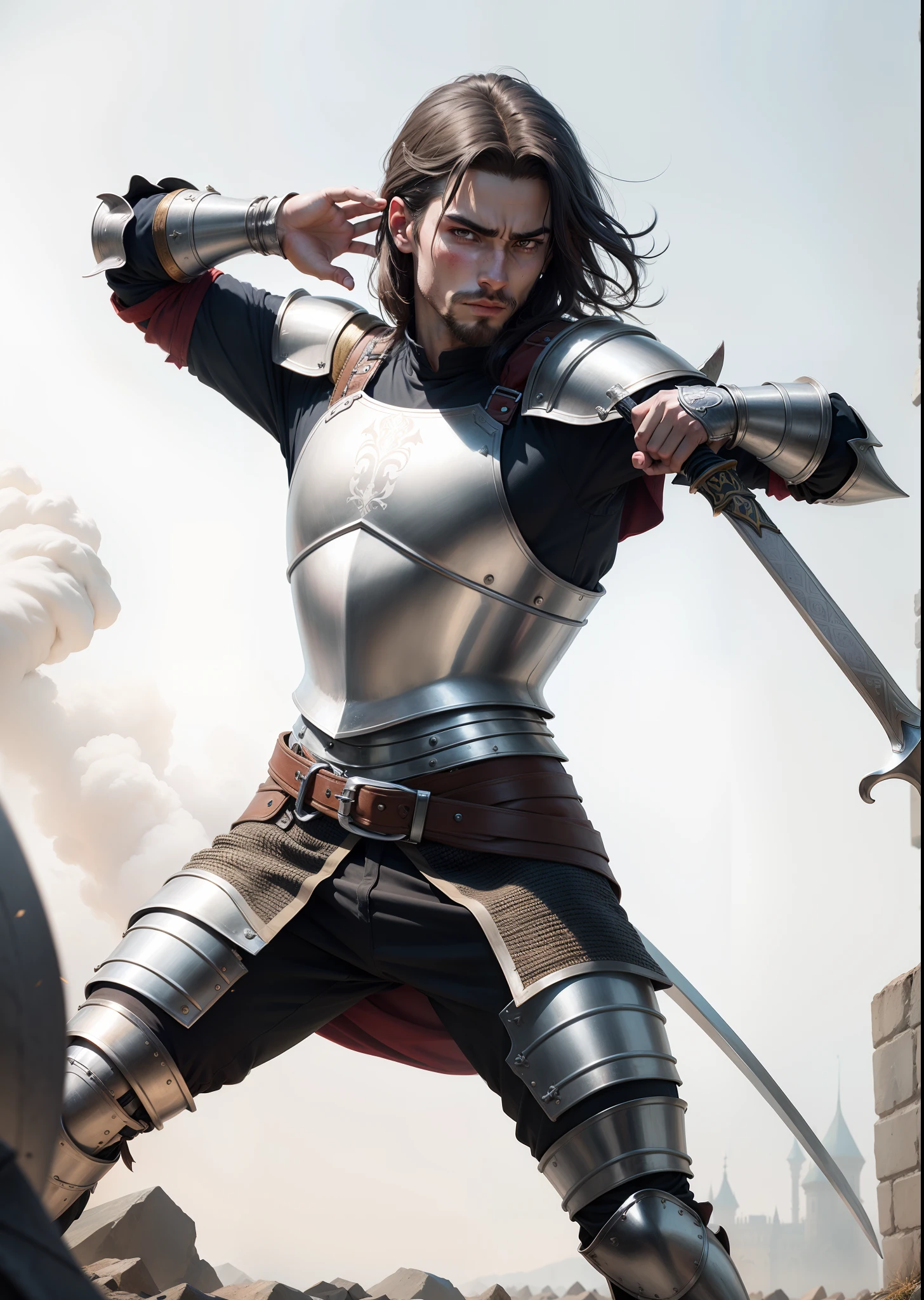 male people,Raise your sword to attack,full armour,Middle Ages style