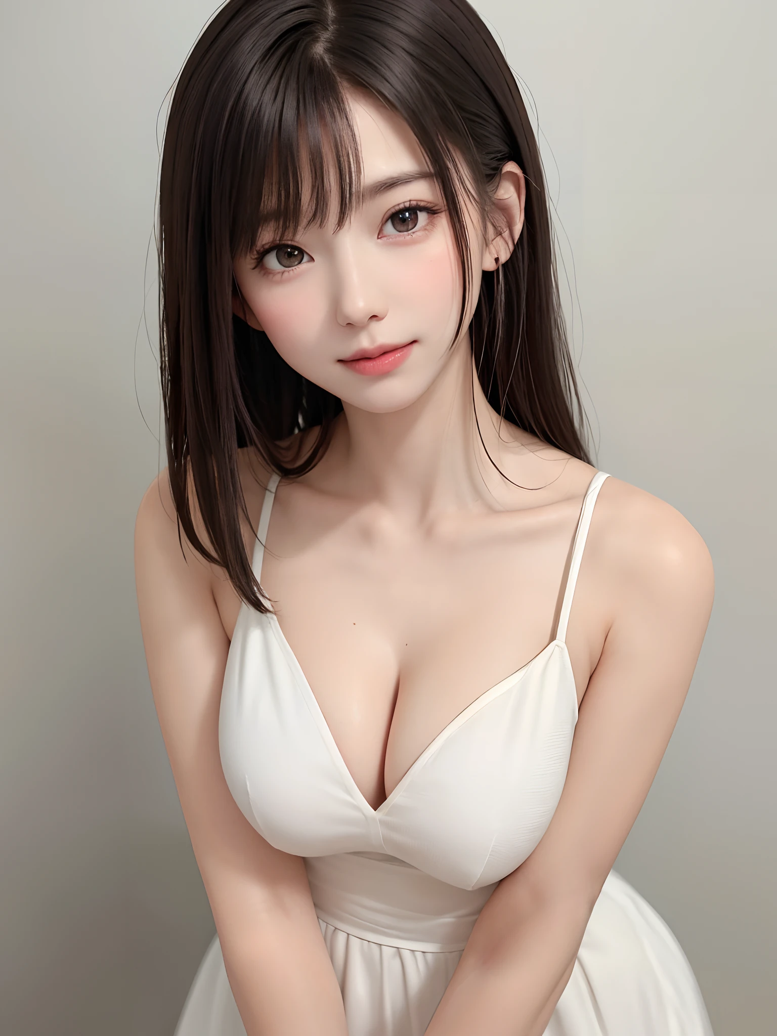 (NSFW、masuter piece、Best Quality、masutepiece、Top image quality、top-quality、extremely beautiful lady、Look firmly at the camera)、boldly open your crotch、Very beautiful big、very large udder、exposed breast、protruding areolas 、Emphasis on crotch cleft、(Very beautiful big)、portlate、Perfect Angle、Professional quality、hight resolution、perfect contrast、Perfect litthing、perfect-composition、perfect Waifu、(flawless skin、perfect hand、Perfect fingers、perfect chest、perfect hair)、(face perfect、For a beautiful face with symmetry、For a beautiful symmetrical body、A masterpiece of realistic facial features、long neck、Put your ears out)、a short bob、happily laughing、Happy smile、Clean teeth alignment、(Upper body naked、I'm not wearing anything、Nothing attached、Quite tall adult supermodel with long legs)、hime-cut、Short bob cut with clean bangs、the neck is long、neck long、a small face、Clean collarbone、Light in the eyes、face perfect、Perfect body、Perfect fingers、perfect arms、perfect hand、Smaller face、Golden Ratio Beauty Face、Look firmly at the camera:2.0、(Immaculate white background with nothing really、Really pure white blank background:2.0、Look firmly at the camera)、Perfect Anatomy、very large breast、Extra large breasts、very large neat chest:2.0、very large clean areolas,,,:2.0、Extra large size、28 year old、adult appeal、cute little、spotless、smil、Smile really happily、lipgloss、neck long、Clean collarbone、beautiful decollete、Beautiful teeth、Beautiful teeth alignment、happy and smiling、(fold your arms behind head)、(10 head body)、(From slightly obliquely above:1.1)、(Dark purple costume:1.3)
