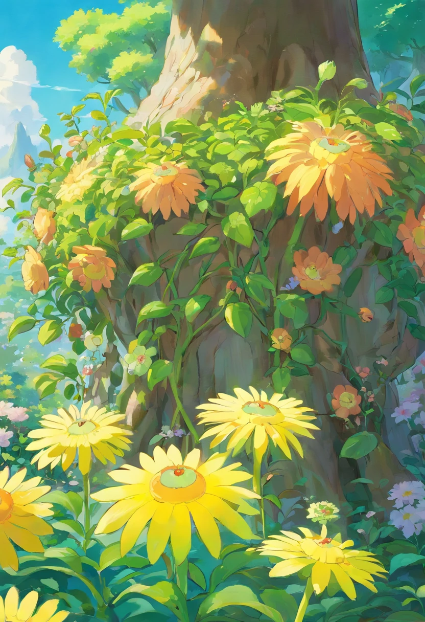 The trunk sprouts,Bright atmosphere,Close-up Shot Shot,(Flowers with buds to be placed),Detail flowers