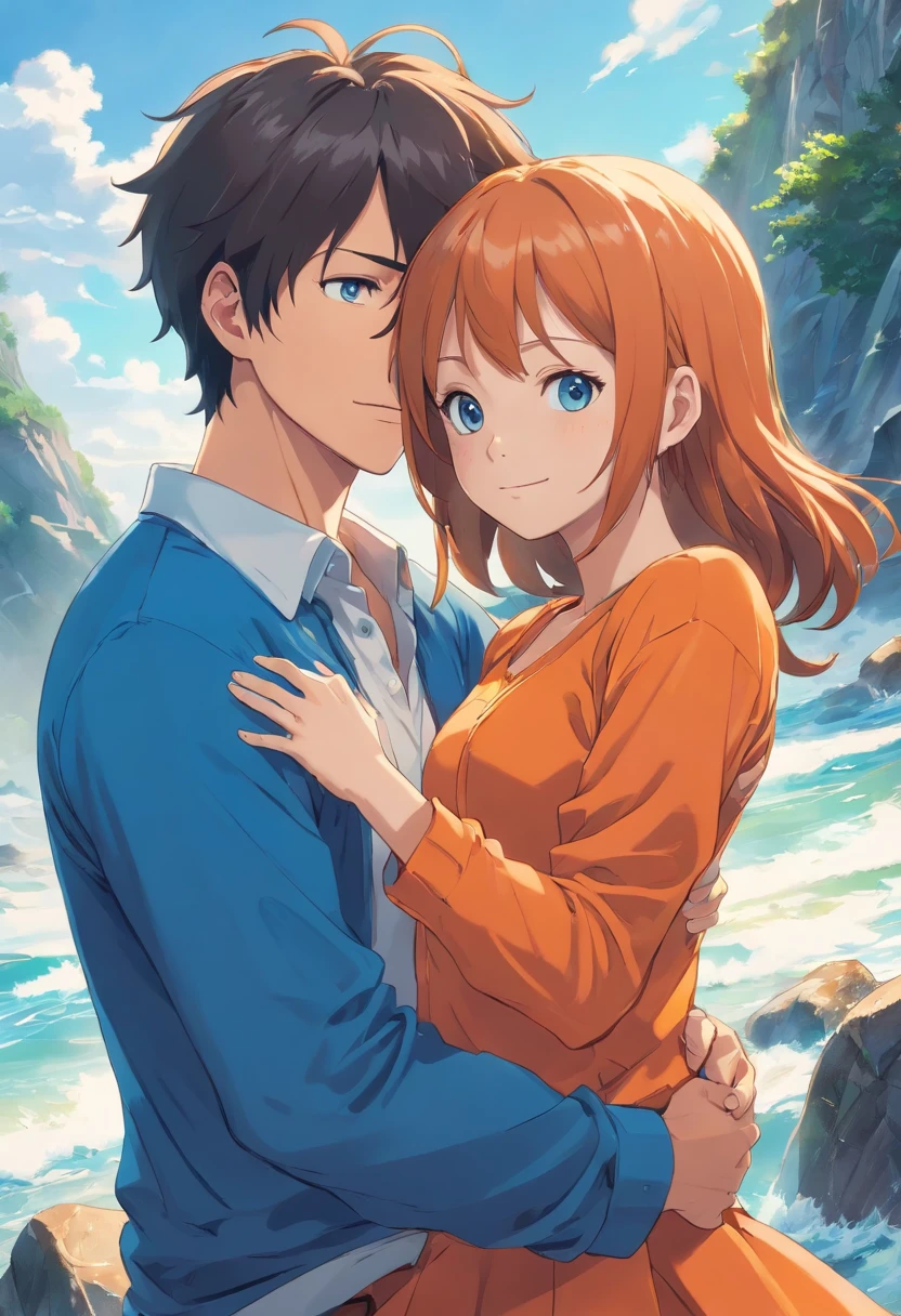 NFSW masterpiece, nami from one piece. Wearing blue shirt and orange skirt hugs her son