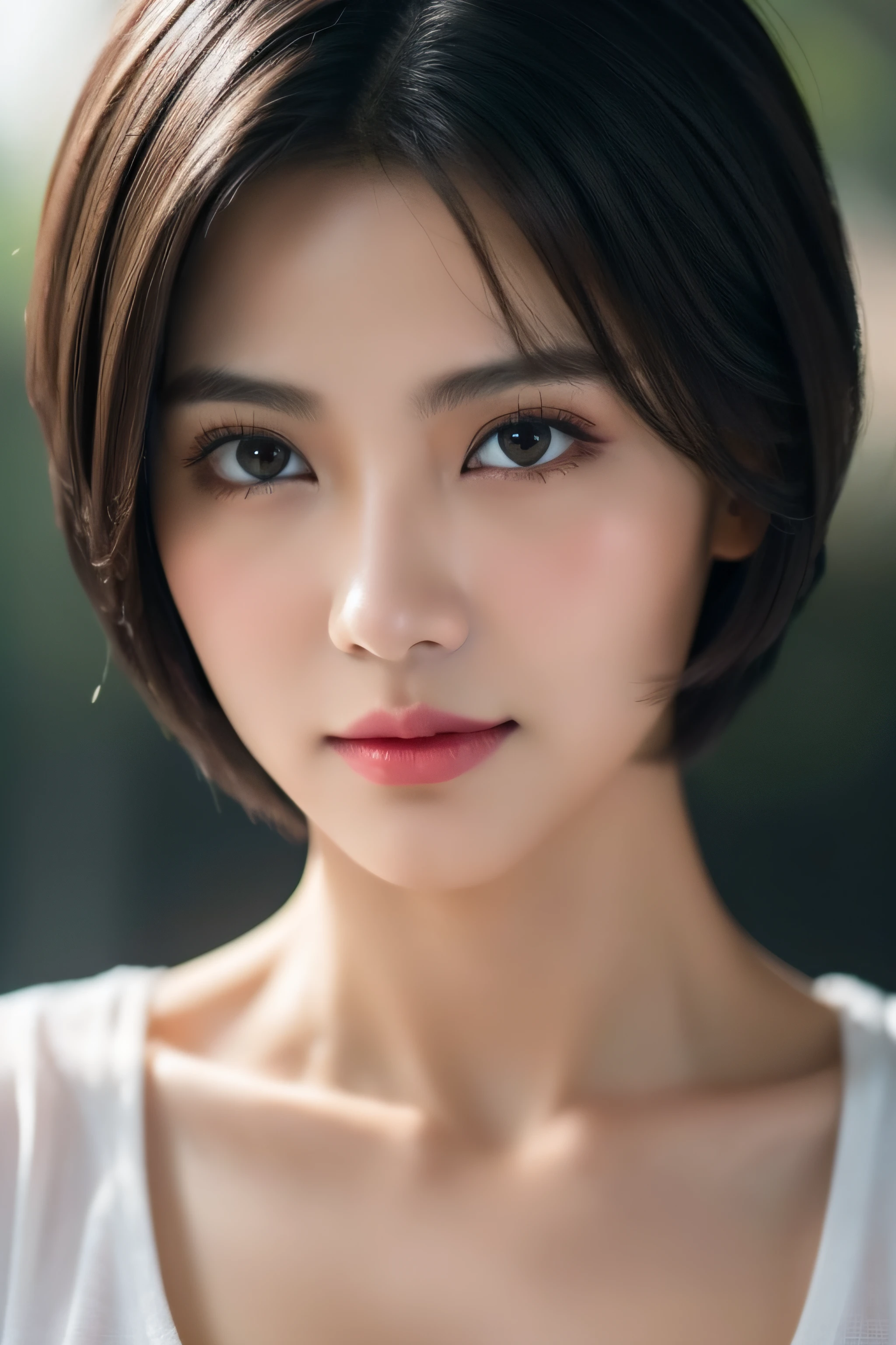 ((Top Quality, 8k, Masterpiece: 1.3)), Sharp: 1.2, Perfect Body Shape: 1.4, Slender Abs: 1.2, ((Layered Haircut, Cleavage: 1.2)), (T-shirt: 1.3), out dor: 1.2, Wet Body: 1.1, Highly Detailed Face and Skin Texture, Detailed Eyes, Double Eyelids, face happy: 1.2, 18 years old, supper detailed:1.2 , natural lips, face asia:1, cinematic light:1.1, composition:1, full body, lips red :1