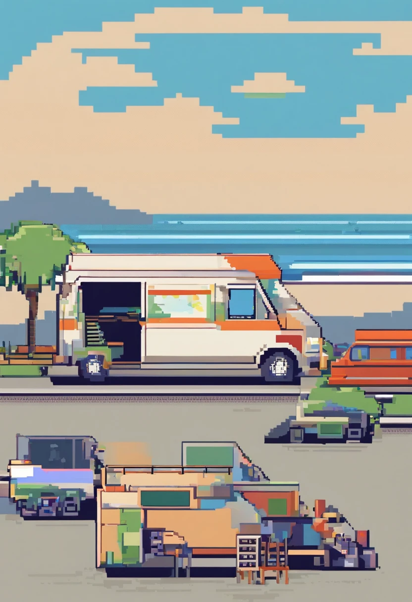 picture that shows a sprinter van with company name Southern Spot Cooler Rentals, show several businesses on the background.