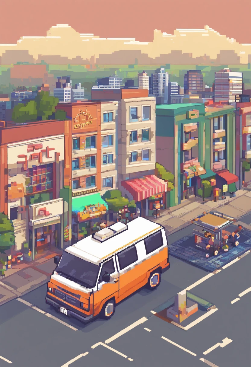 picture that shows a sprinter van with company name Southern Spot Cooler Rentals, show several businesses on the background.
