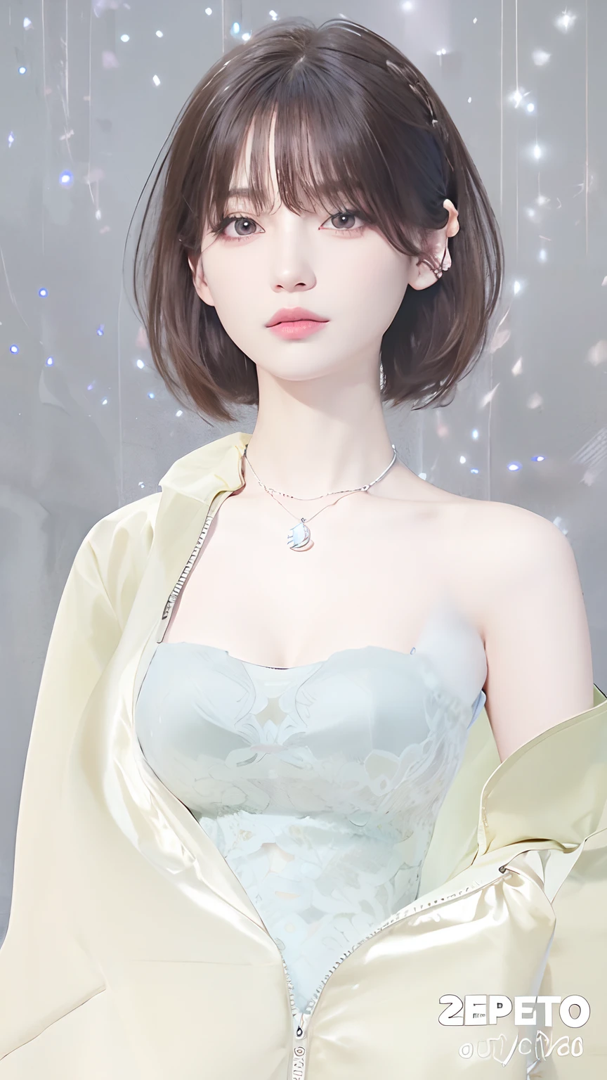 Hyper realistic, short hair, realistic hair texture, real estate eyes, real estate skin texture, same face shape, lip piercing, natural light, light green hoodi jacket,