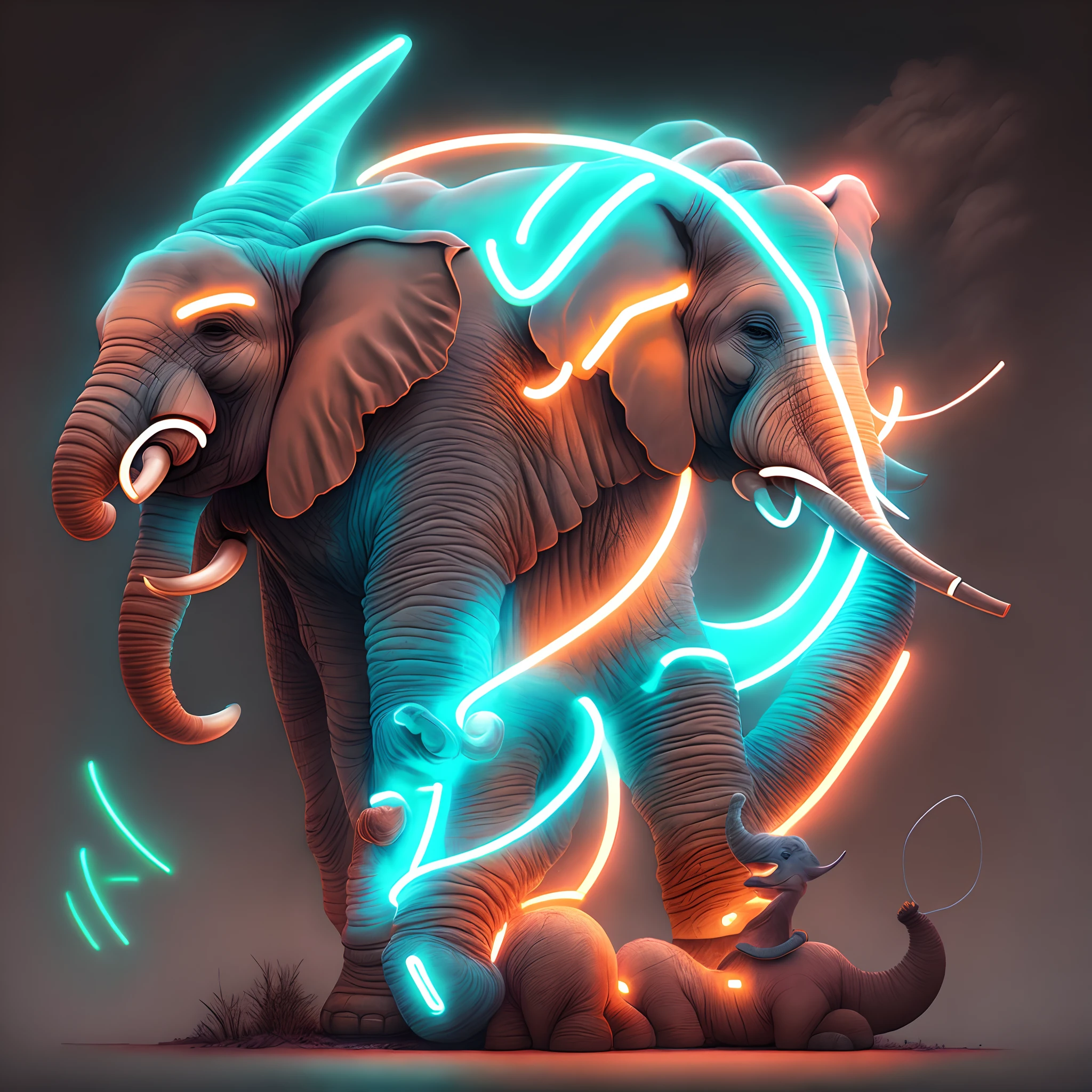 Logo, neon, elephant, fumant