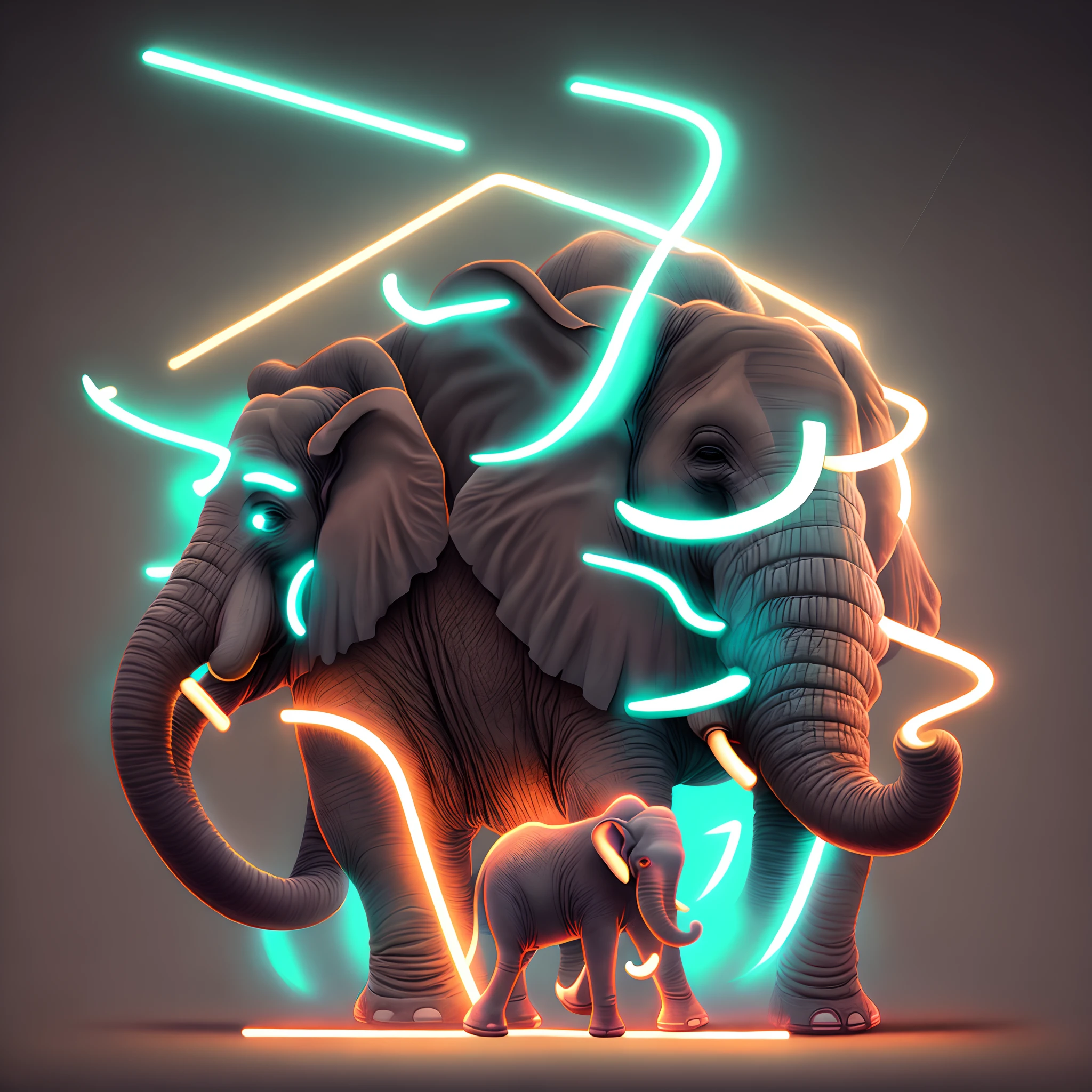 Logo, neon, elephant, fumant