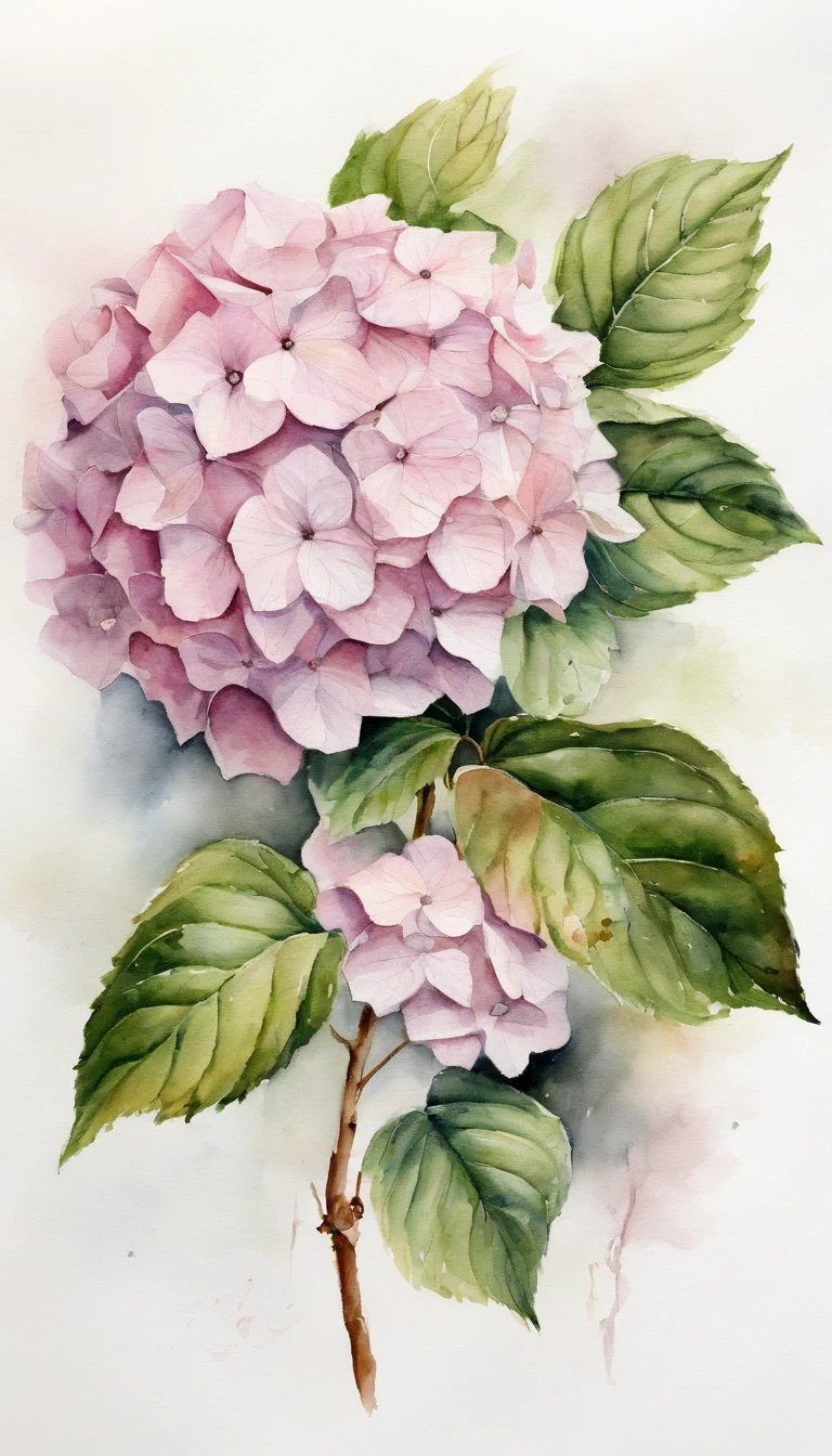 blush pink of 2 hydrangea, white background, (best quality), masterpiece, extremely detailed