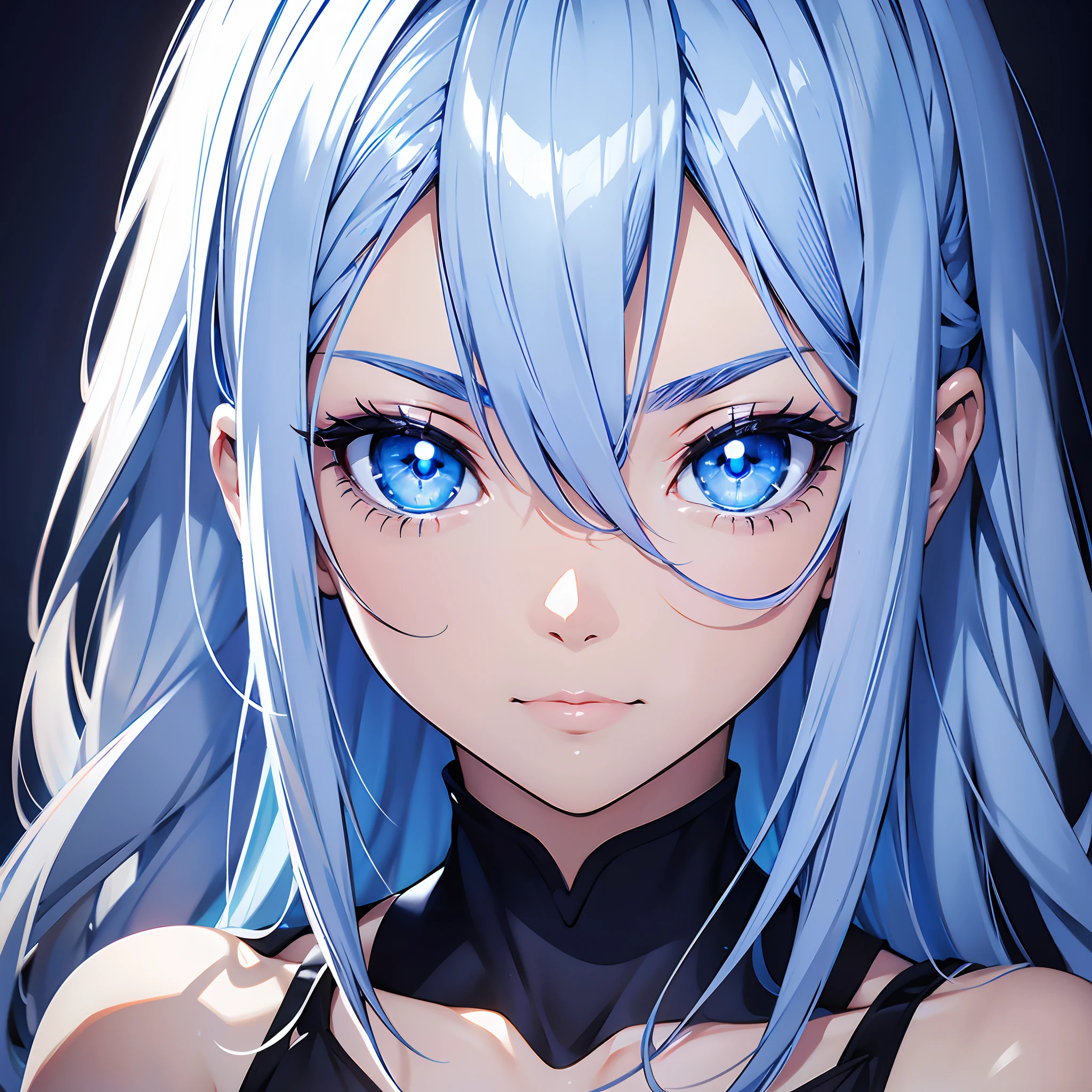 Anime girl with blue hair and blue eyes staring at the camera - SeaArt AI