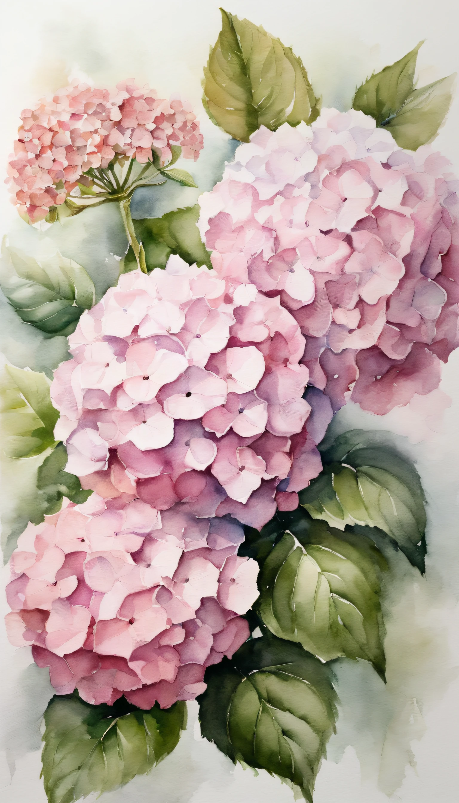 blush pink of 2 hydrangea, white background, (best quality), masterpiece, extremely detailed