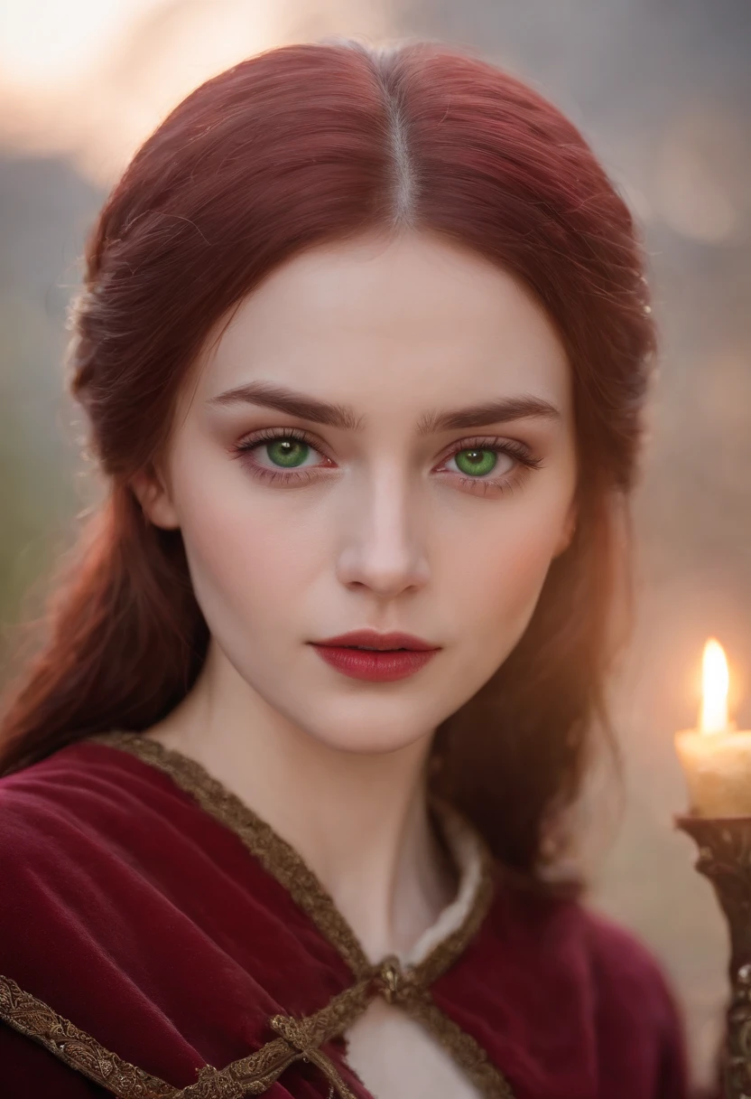 (((a deep reddish wound crosses her left cheek))) fair complexion, woman around 19 years old, natural white hair, distinctive green eyes, wearing kohl, slender and graceful, beautiful, candlelight in a medieval setting, ultra sharp focus, realistic shot, medieval female clothes, tetradic colors (scar:1.4)
