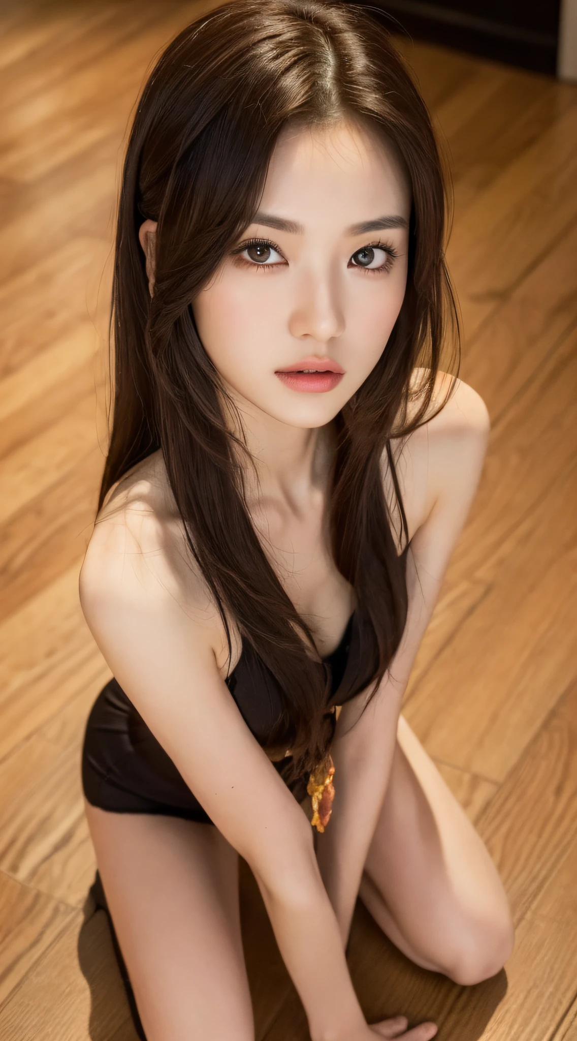 Full body nude photo, beautiful devil girls, 24 years old ,super model,cute face,full make up ,long curl hair , big brown eyes, high nose , medium breast , slender body ,170 cm tall, absolutely nake ,nude ,standing in the cave,wearing devil headband,turn body toward the viewer