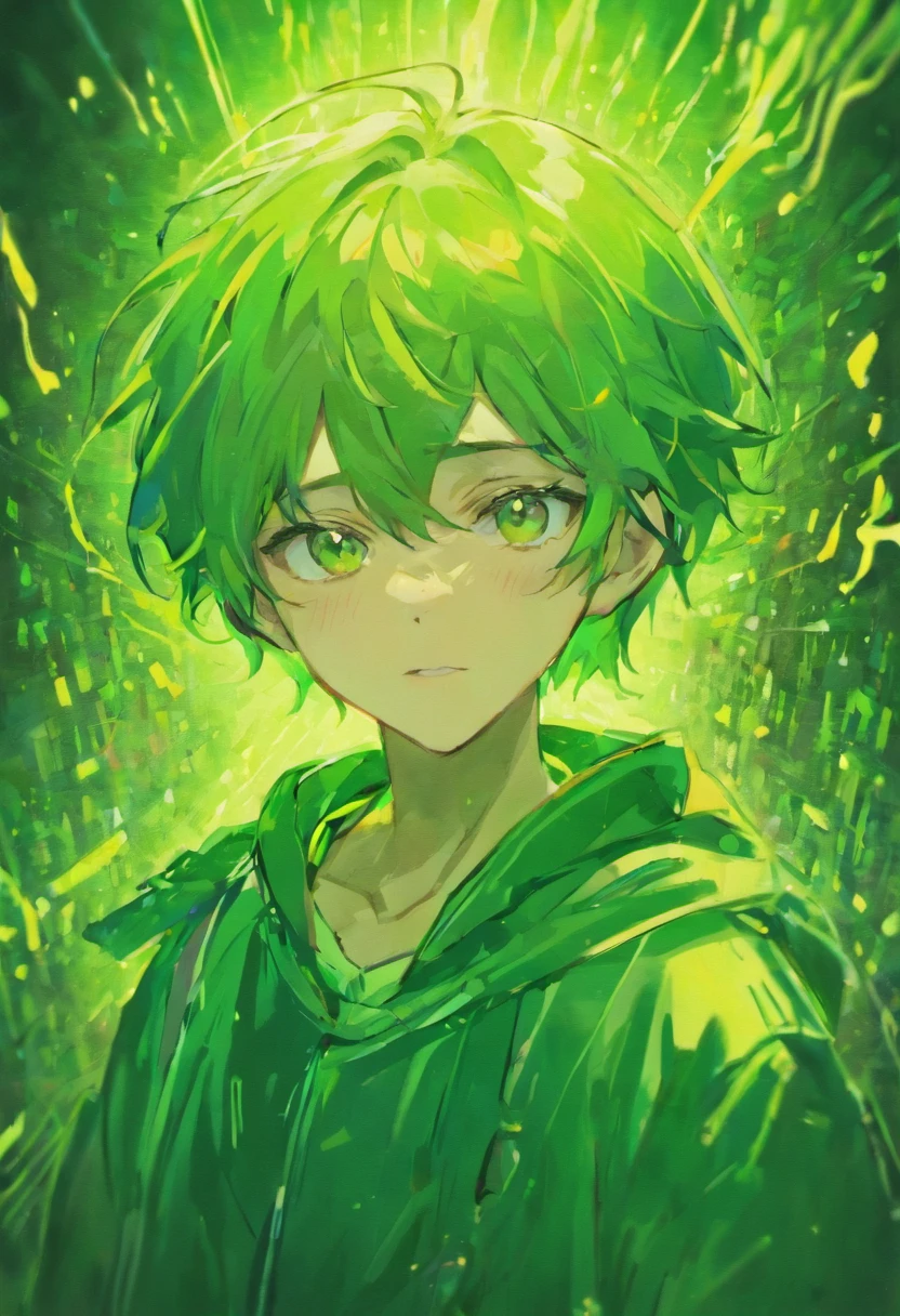 Menino anime jovem com cabelo grande e olhos verdes