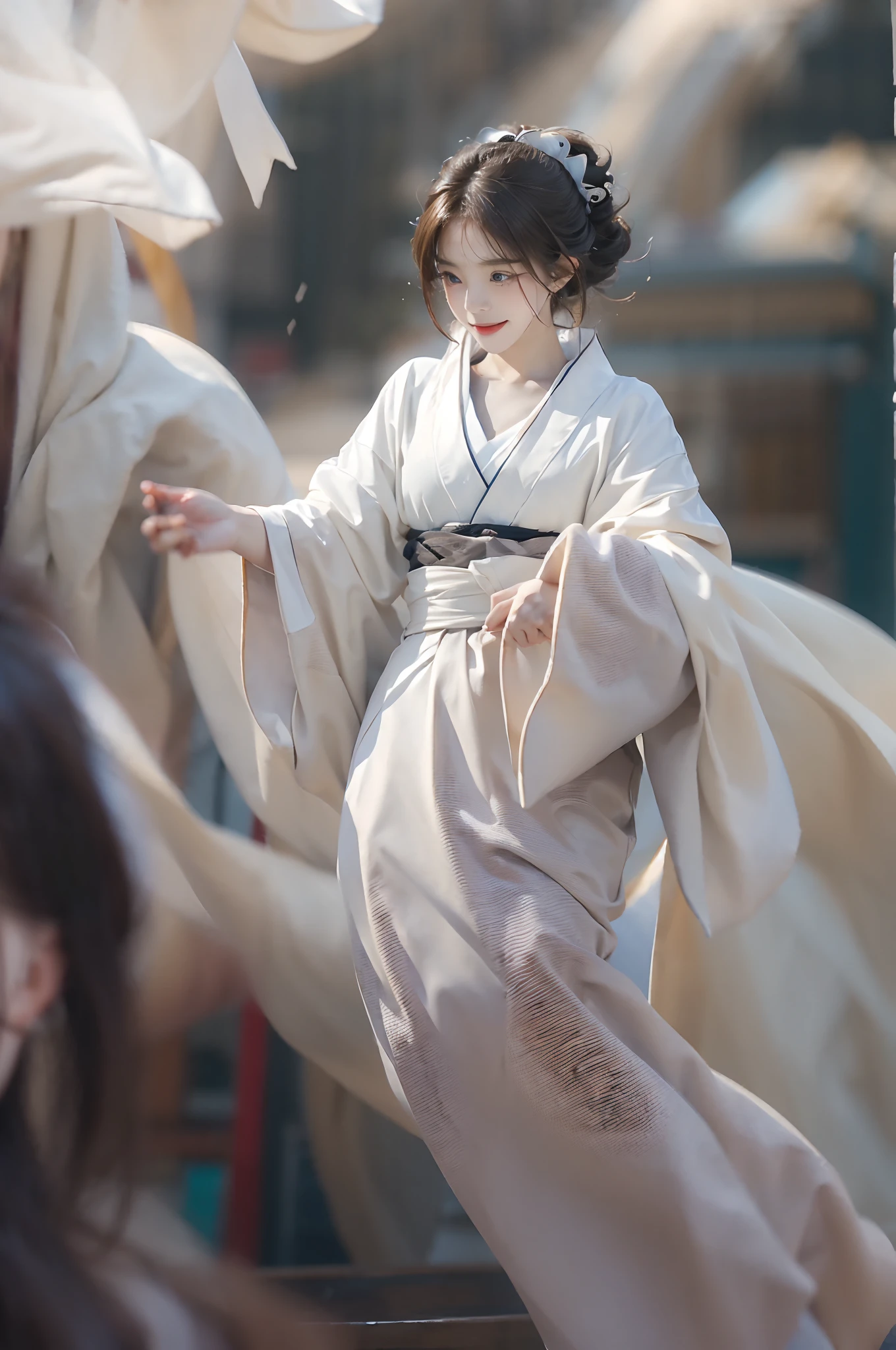 ((top-quality、8K、​masterpiece:1.3))、Full body posture、foco nítido:1.2、(realisitic、Photorealsitic:1.37)、((beautiful smiling face))、Gaze towards the viewer、Beautiful Face Woman、32years old、pointed chest、long eyeslashes、Colorcon、beutiful breast 、delicated、Very detailed eyes、Highly detailed eyebrows、（Sharp Eyebrows）、（Thin eyebrows）、very vey very detailed face、((Brunette short disheveled hair)),Clothed、Detailed background(8K、​masterpiece、top-quality、Raw foto) 、

It is a traditional ghost of Japan『Ghost of Pure White』Please draw。This ghost is dressed in pure white kimono,、obi々The fastener is tied to the waist。Her face is covered with a white cloth or mask,、Just draw the eyes exposed。Is she floating off her feet?、Make it look like it's floating quietly、Give your surroundings a ghostly and eerie vibe。Dark background、Make sure that the presence of ghosts stands out。