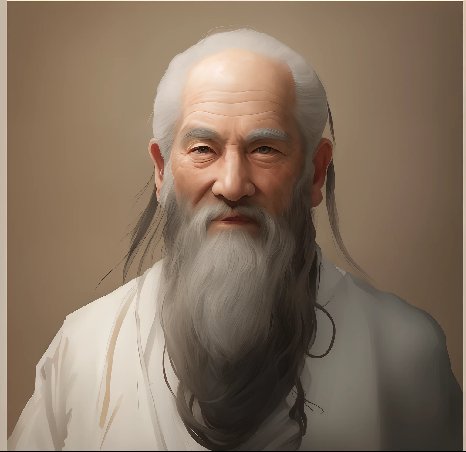 Close-up of a man with a long beard and a white shirt, concept art of a monk, Character art portrait, Character concept art portrait, digital character painting, inspired by the senior character artist, Inspired by Hu Zaobin, Portraits of people in real style, G Liulian art style, inspired by Wu Daozi, author:Zhang Lu, Inspired by Cao Zhibai