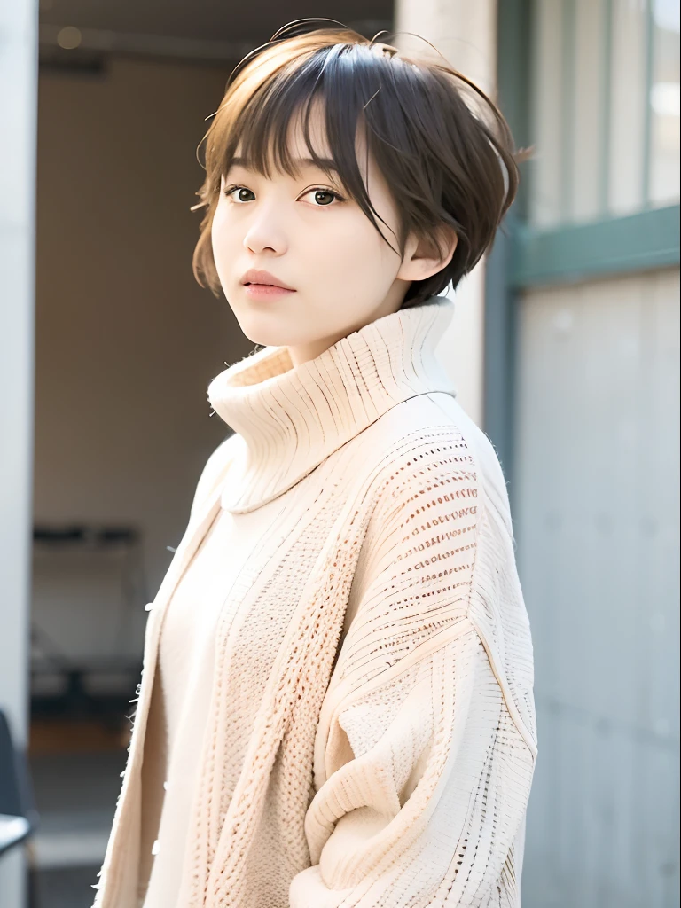 mix4,(top-quality), (Photorealsitic),(Shabby white door background:1.2), 1womanl, The upper part of the body, High Detail Face,, (Very light hair color on the inner)、 (8K)、Less bangs、(shorth hair:1.3)、(Bery short hair:1.6)、Wet hair、ssmile、Delicate and realistic skin and hair、(cowboy shot:1.5)、Patterned lace clothes、(Black Hair Color:1.5)、Less hair、adultlike face、Looking here、(Clothing that covers the shoulders:1.5)、(Winter clothes:1.5)、(Beautiful profile:1.3)、inner colored、1 persons、Dramatic、Layered Hair Color、model poses、Twisting the body、Beautiful body lines、(mode:1.8)Chilly Winter、Cool、(Curly hair on the outside:1.5)