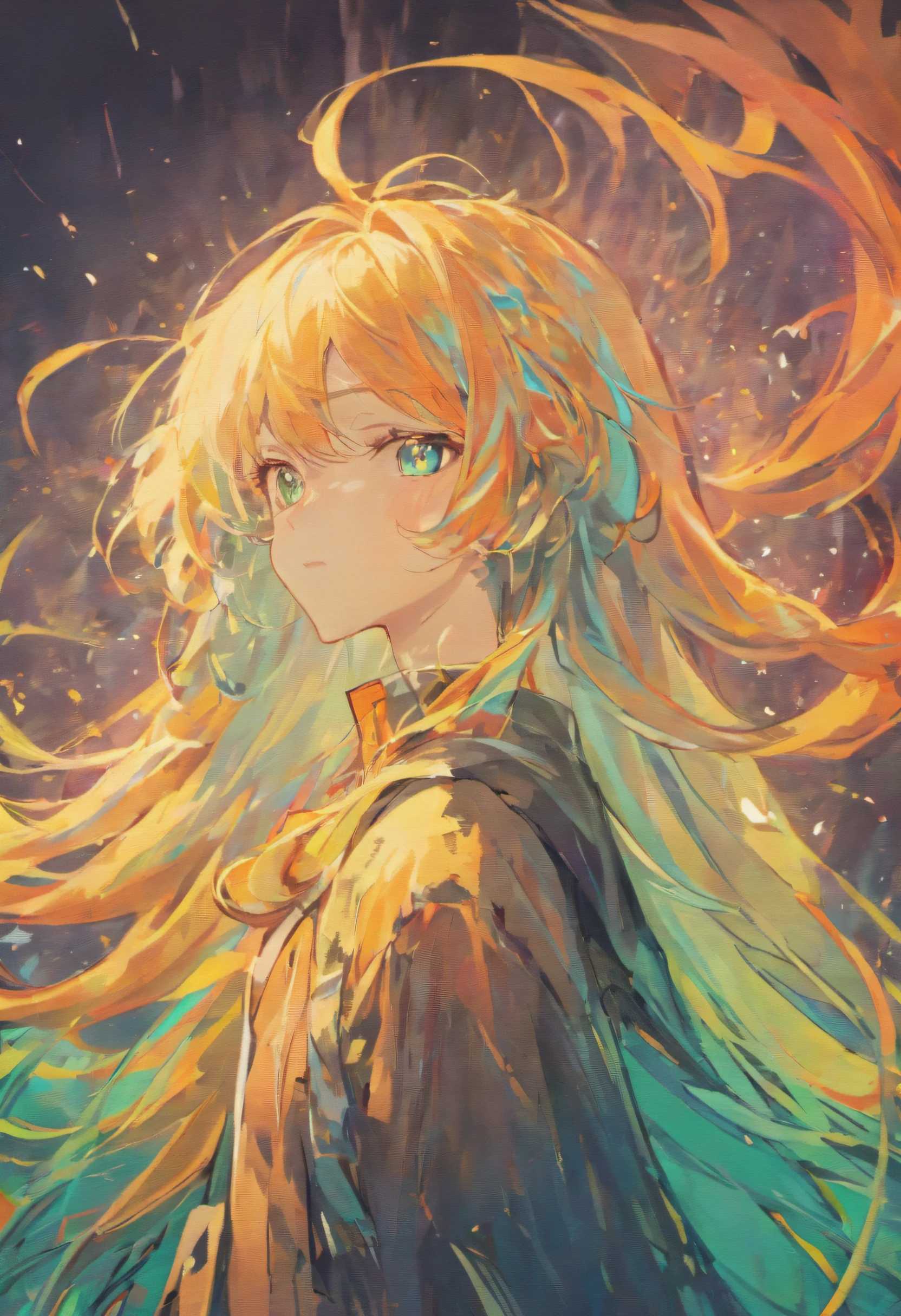 young anime boy with mint long hair