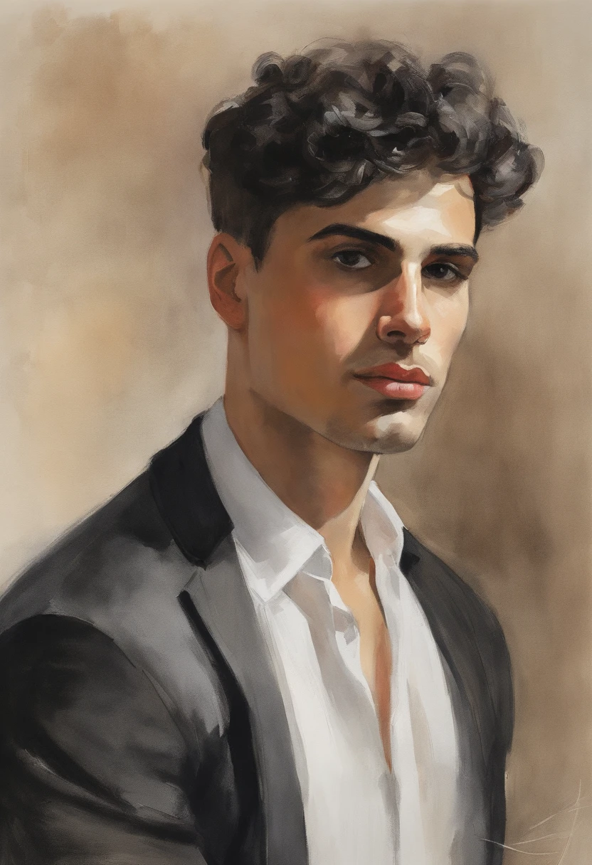 30 year old boy, slim, short stature, small body, medium athletic body, short black hair, black eyes, double eyelids, oval face, short neck, Arab boy, Latin boy, dark skin, heavy lower lips, almond-shaped eyes, angle average eyes, wide and short nose, slightly upturned nose, little volume cheeks, perfect straight eyebrows, enigmatic look, small beard, plain dark long-sleeved shirt, black bow tie, long black pants, transparent bottom,