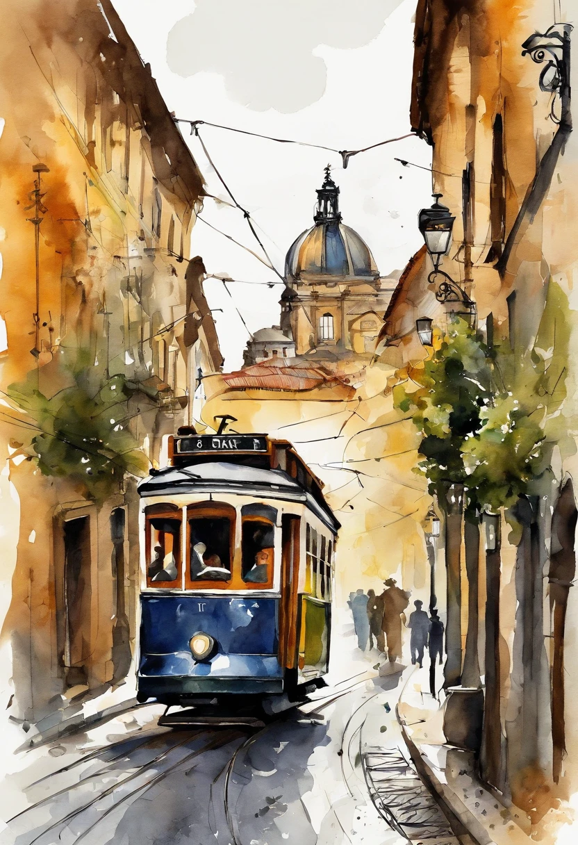 travel poster, tram in the city of porto, vector colors, frogcore by James Northfield — ar 2:3, --q 8k, hd 300 dpi