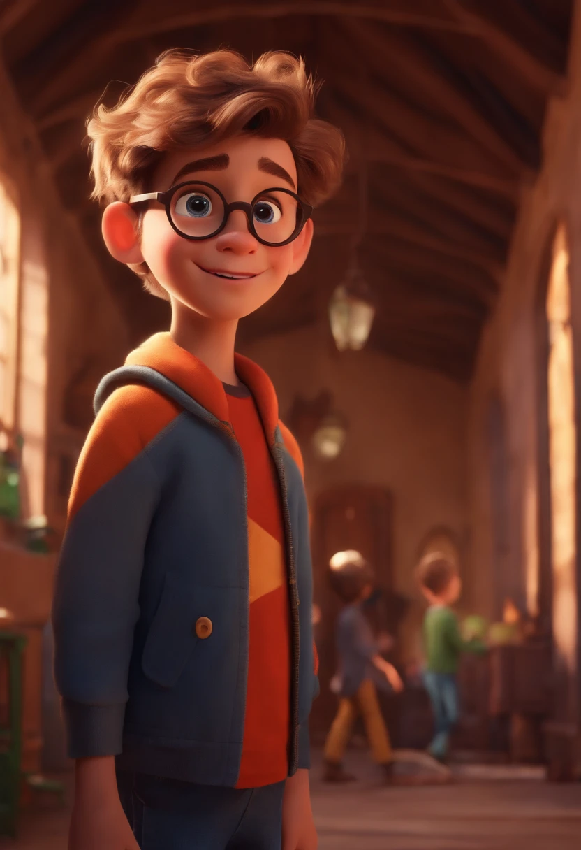 Image of a boy for a story in a YouTube video in Pixar format, He's the allabester, He's the class leader, He's outgoing, Playful and gets up for a lot of things