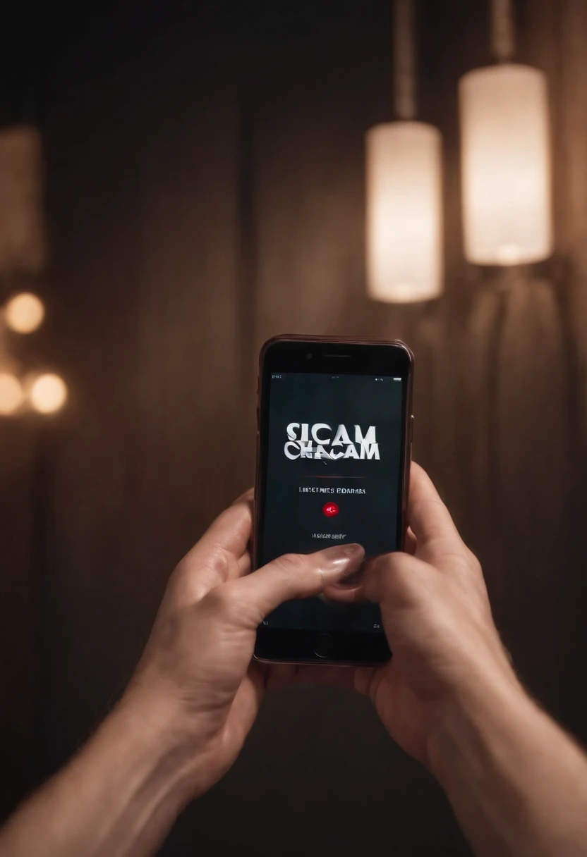 Bloody hand holding phone with a screen that reads Likely to scam