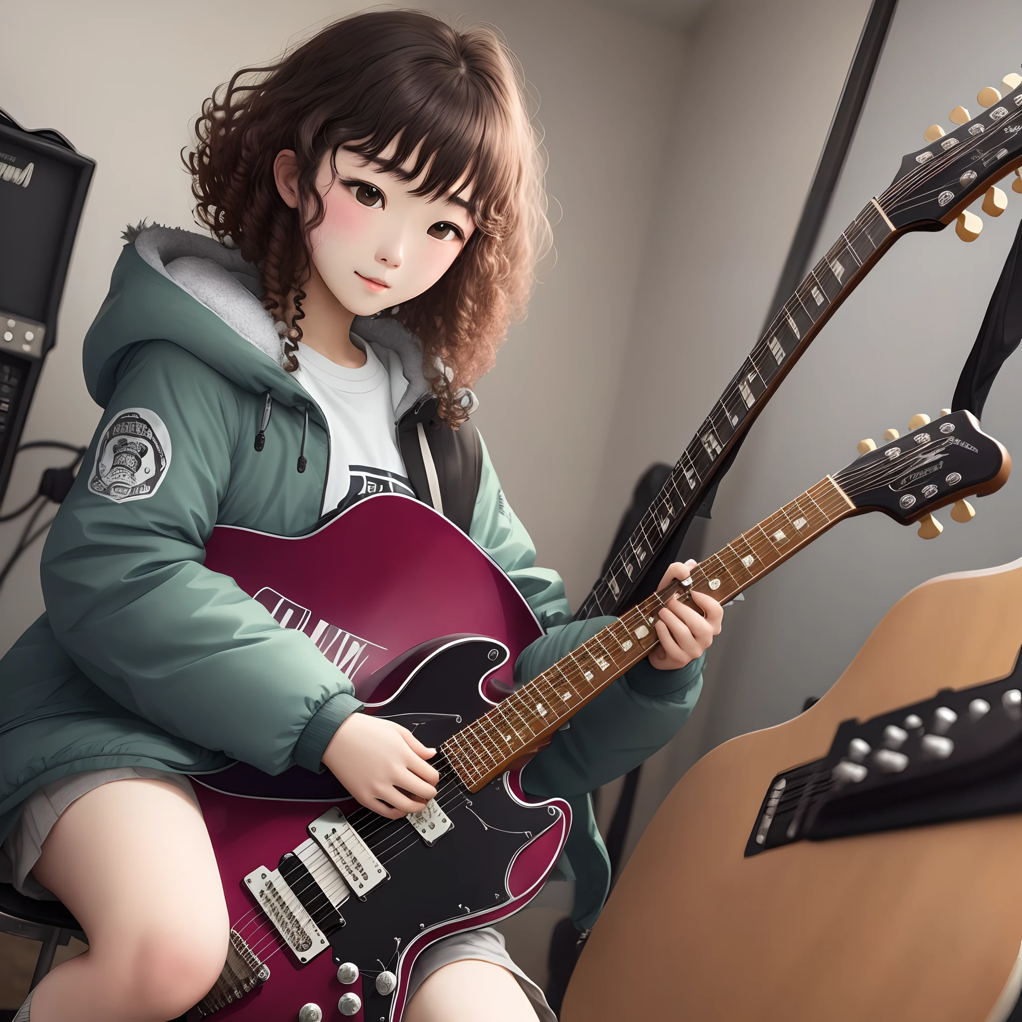 guitar parka High school students Natural perm