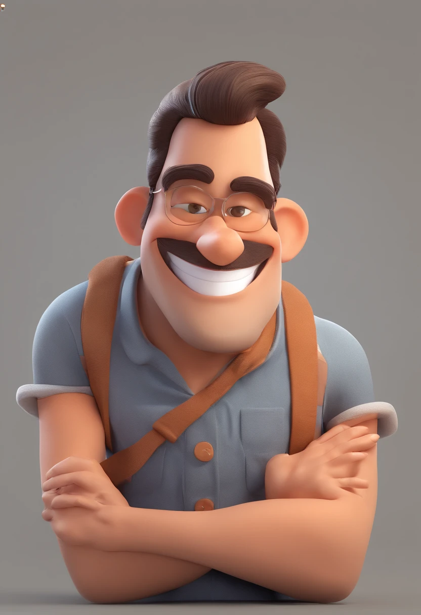 Smiling Man Illustration, sorriso insano, Homem de pele marrom com um sorriso gigante, happily smiling at the camera, sorriso atrevido, he's smiling, sorriso muito grande, Macho sorridente, foto de perfil headshot, rindo sorriso enorme, desenhando no estilo de Arte 3D, c4d, fundo de cor branco puro, estilo disney, estilo pixar render ilustracao Super Detalhe, 8k