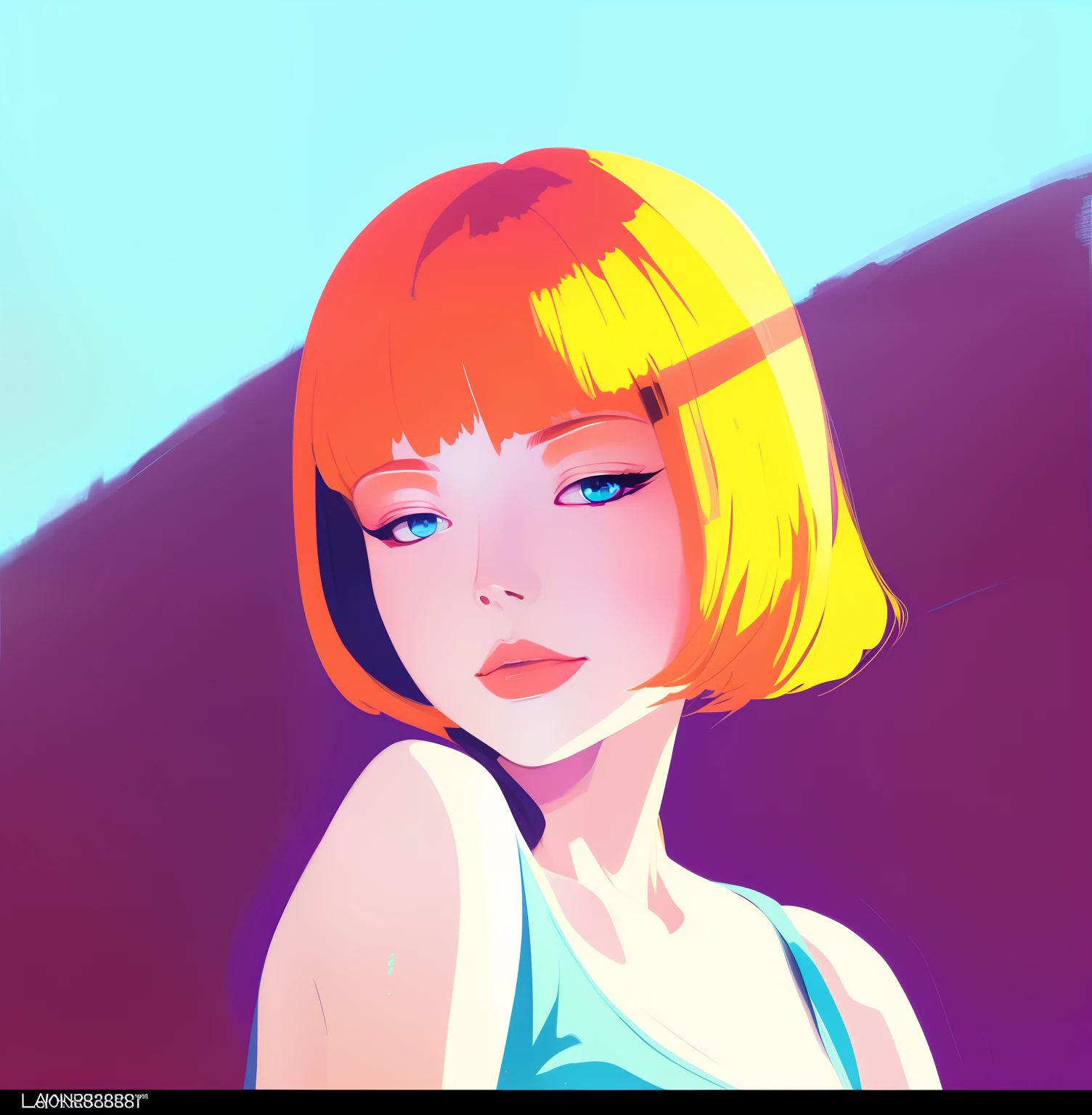 A painting of a woman，A bright orange bob head and blue top, inspired by Yanjun Cheng, style of ilya kuvshinov, in style of digital illustration, low details. Digital painting, vibrant digital painting, in style of digital painting, inspired by loish, Ilya Kuvshinov style, inspired by Ilya Kuvshinov, style digital painting