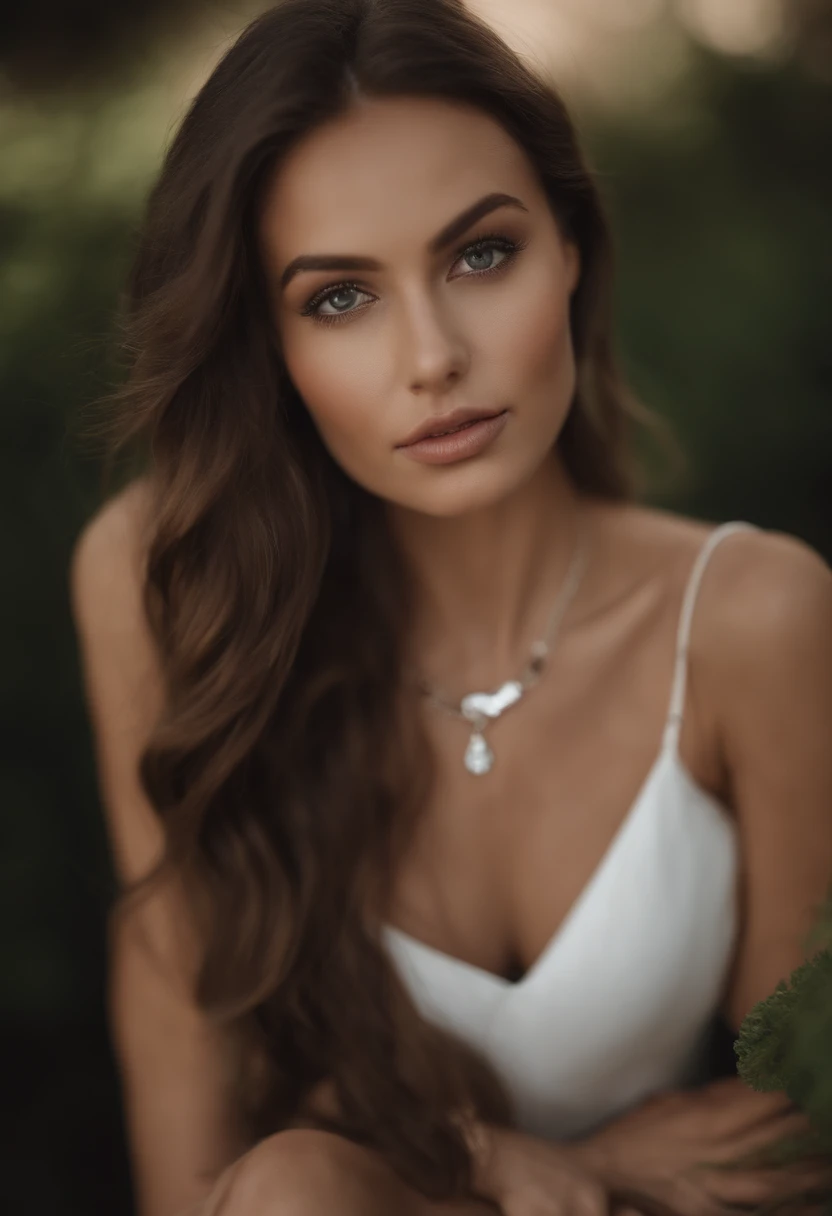 French woman with a white dress and a necklace, fille sexy aux yeux verts, Portrait Sophie Mudd, cheveux bruns et grands yeux, selfie of a young woman, Yeux de chambre, Violet Myers, sans maquillage, maquillage naturel, looking straight at camera, Visage avec Artgram, Maquillage subtil, Superbe photo du corps entier, piercing green eyes, Bel angle, pose attrayante, fille mignonne, sexy pose, Image du corps entier, corps entier, Prise de vue du corps entier, brunette goddess, High detail, pose satisfaite, Porter une jupe grise et des bottes, jupe, bottes