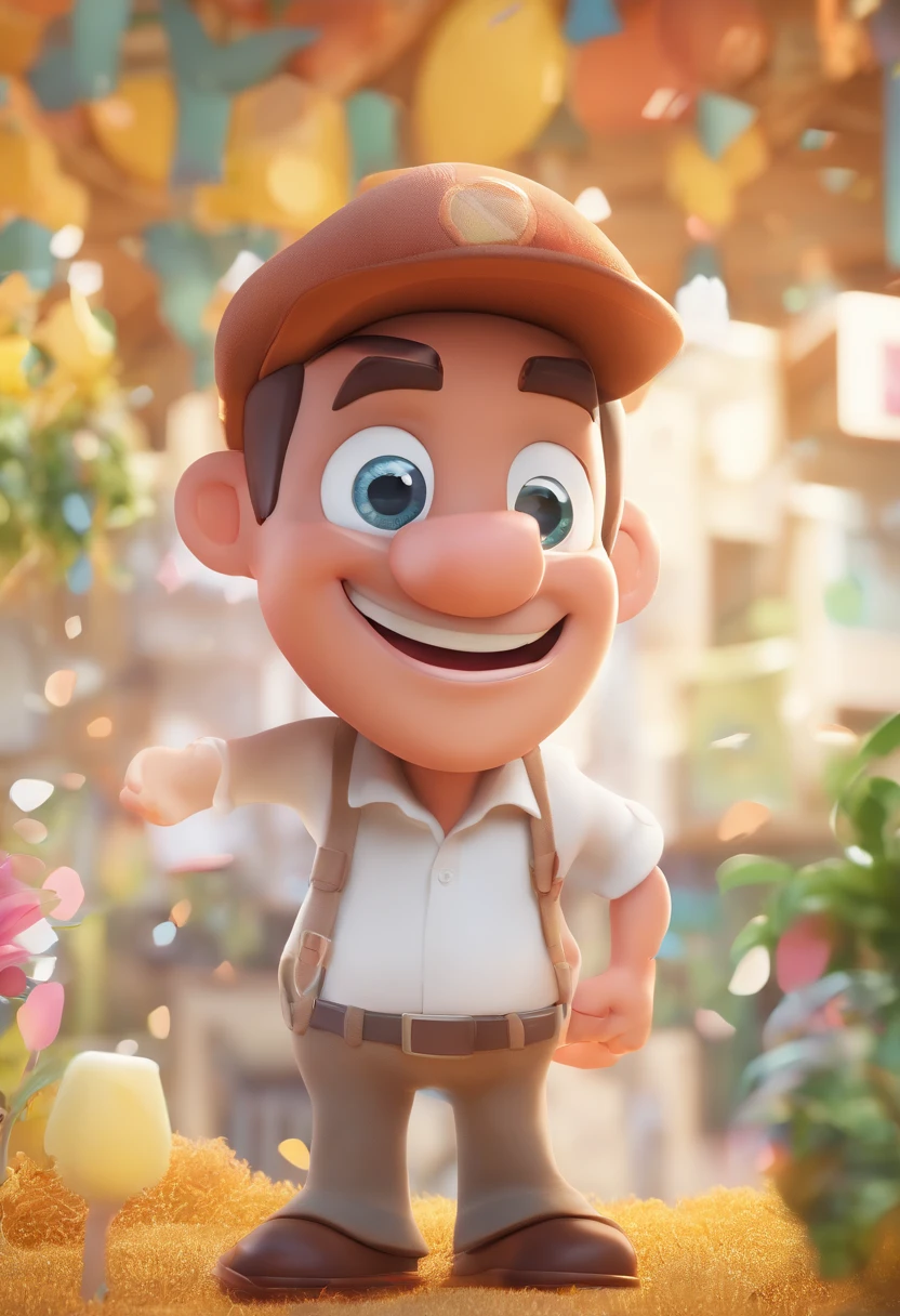 Smiling Man Illustration, sorriso insano, Homem de pele marrom com um sorriso gigante, happily smiling at the camera, sorriso atrevido, he's smiling, sorriso muito grande, Macho sorridente, foto de perfil headshot, rindo sorriso enorme, desenhando no estilo de Arte 3D, c4d, fundo de cor branco puro, estilo disney, estilo pixar render ilustracao Super Detalhe, 8k