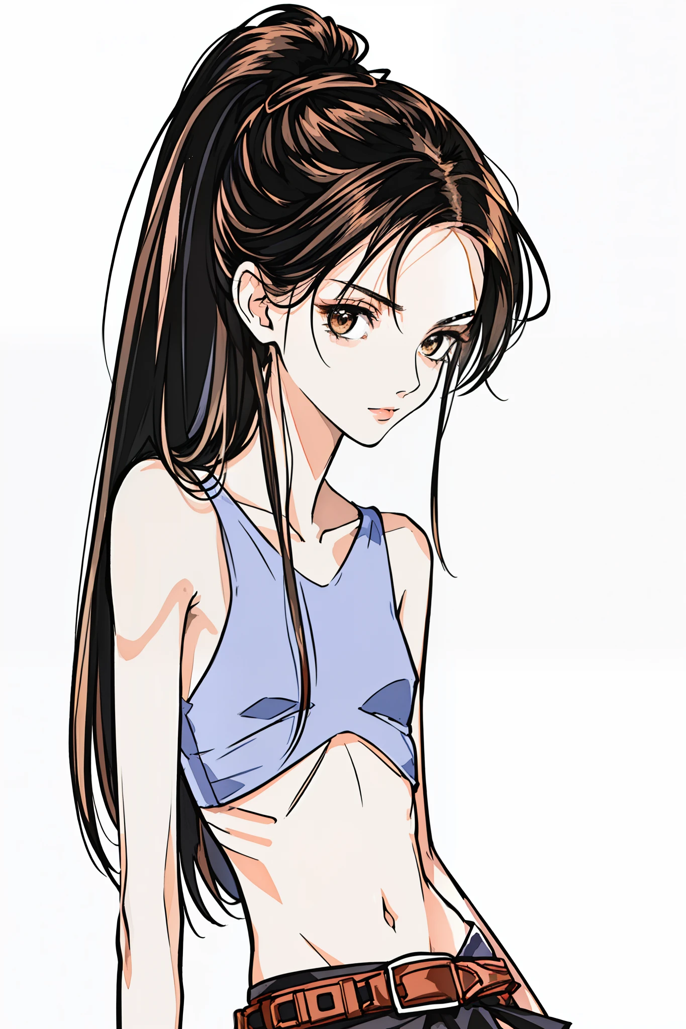 Very very so skinny young woman, very beautiful skinny Charli D'amelio, ((Charli D'amelio)), ((so very skinny girl: 1.3)), ((anorexic beautiful model: 1.3)), skinny girl of 20 years old, black long hair, black hair, Straight Hair, ((beautiful very skinny girl)), naked, ((very fine and very small waist)), ((very very small waist: 1.3)), ((so very tiny waist)), ((ribs visible: 1.2)), Very thin and delicate face, thin arms, thin legs, fine and beautiful face. ((Very very skinny and fine body)), small breats. ((Anorexic skinny girl: 1.3)), realistic, HD, 8k, high quality. ((Very anoréxic skinny body)). Very thin and delicate face, small nose, white background, (brown eyes), very beautiful skinny and malnourished girl, so very anoréxic beautiful girl. young woman with an ectomorphic body type, ((a thin belt extremely adjusting the tiny waist: 1.3))