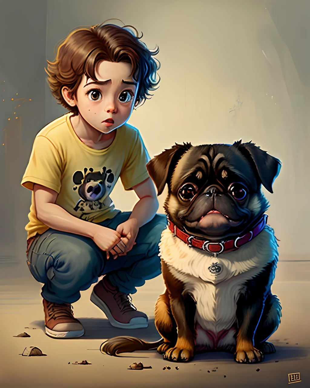 Crie uma imagem tipo Disney/pixar de uma shitzu e uma pug