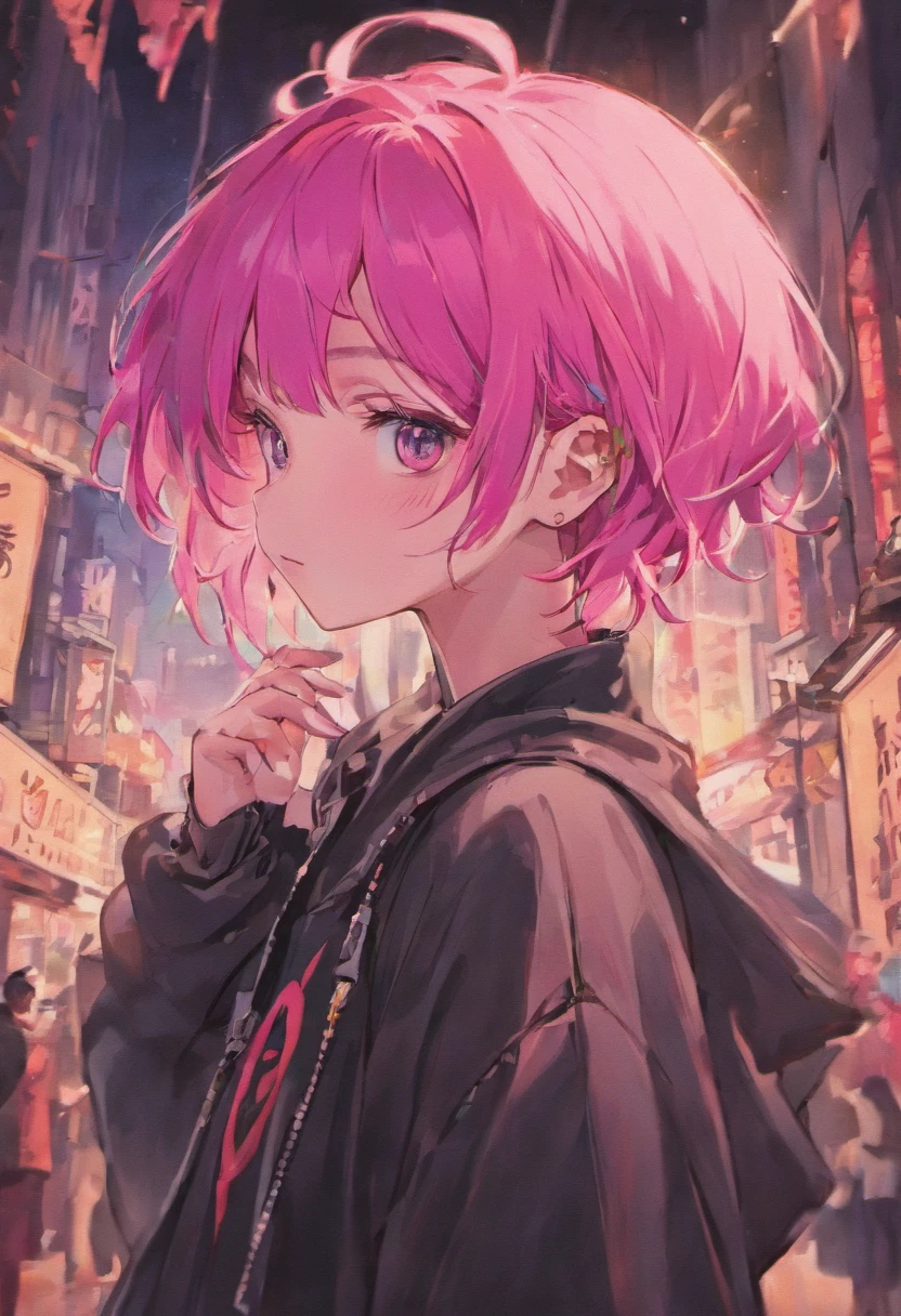 Tattoo boy pink hair black earrings cute