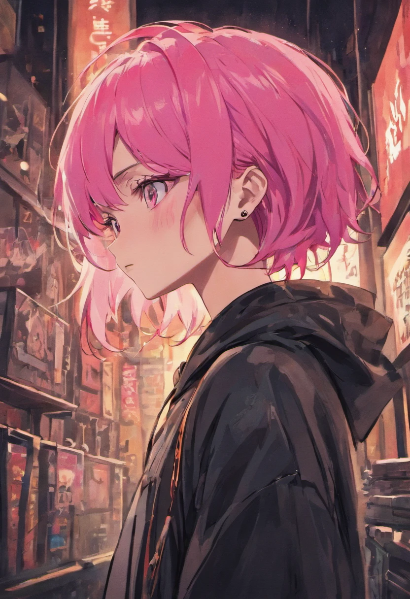 Tattoo boy cool pink hair black earrings