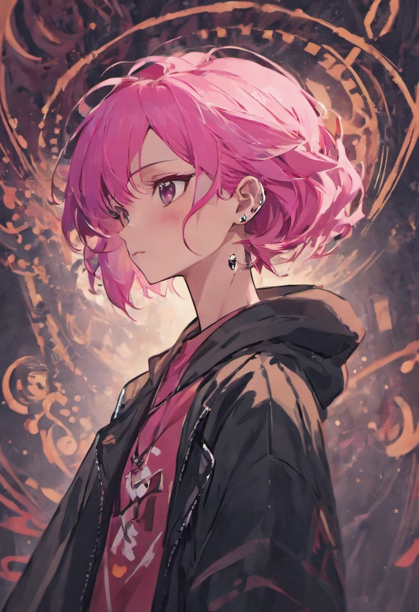 Tattoo boy cool pink hair black earrings